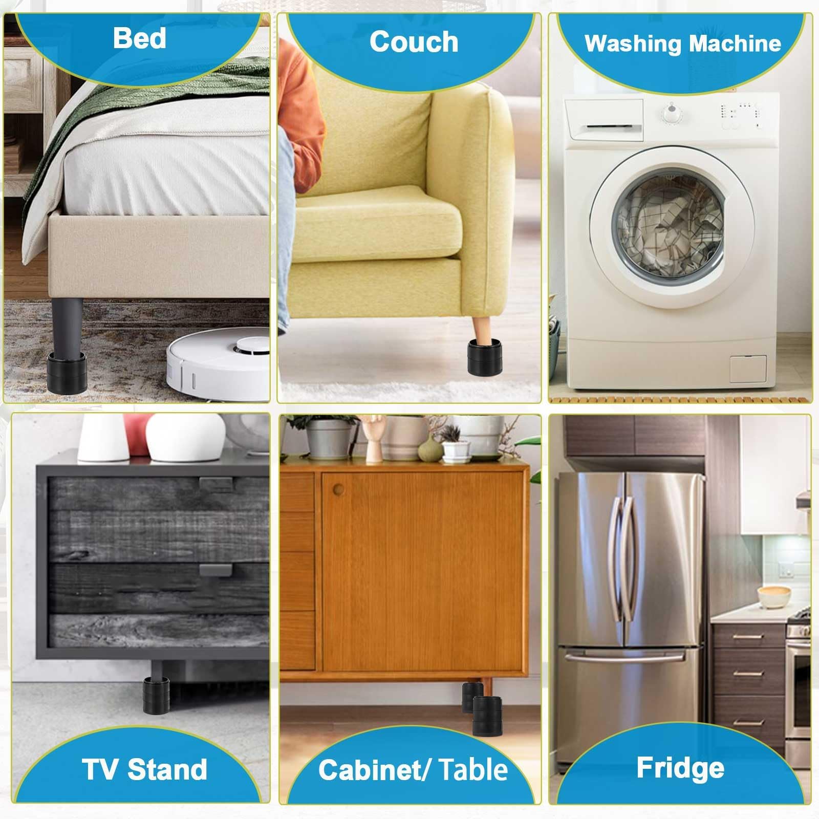 Rialzi per letto da 2,5 cm, 5,1 cm, 7,6 cm, 10,2 cm, resistenti, regolabili, per tavolo, scrivania, divano, sedia, frigorifero, lavatrice, impilabili, confezione da 4, 3 + 2 + 2,5 cm
