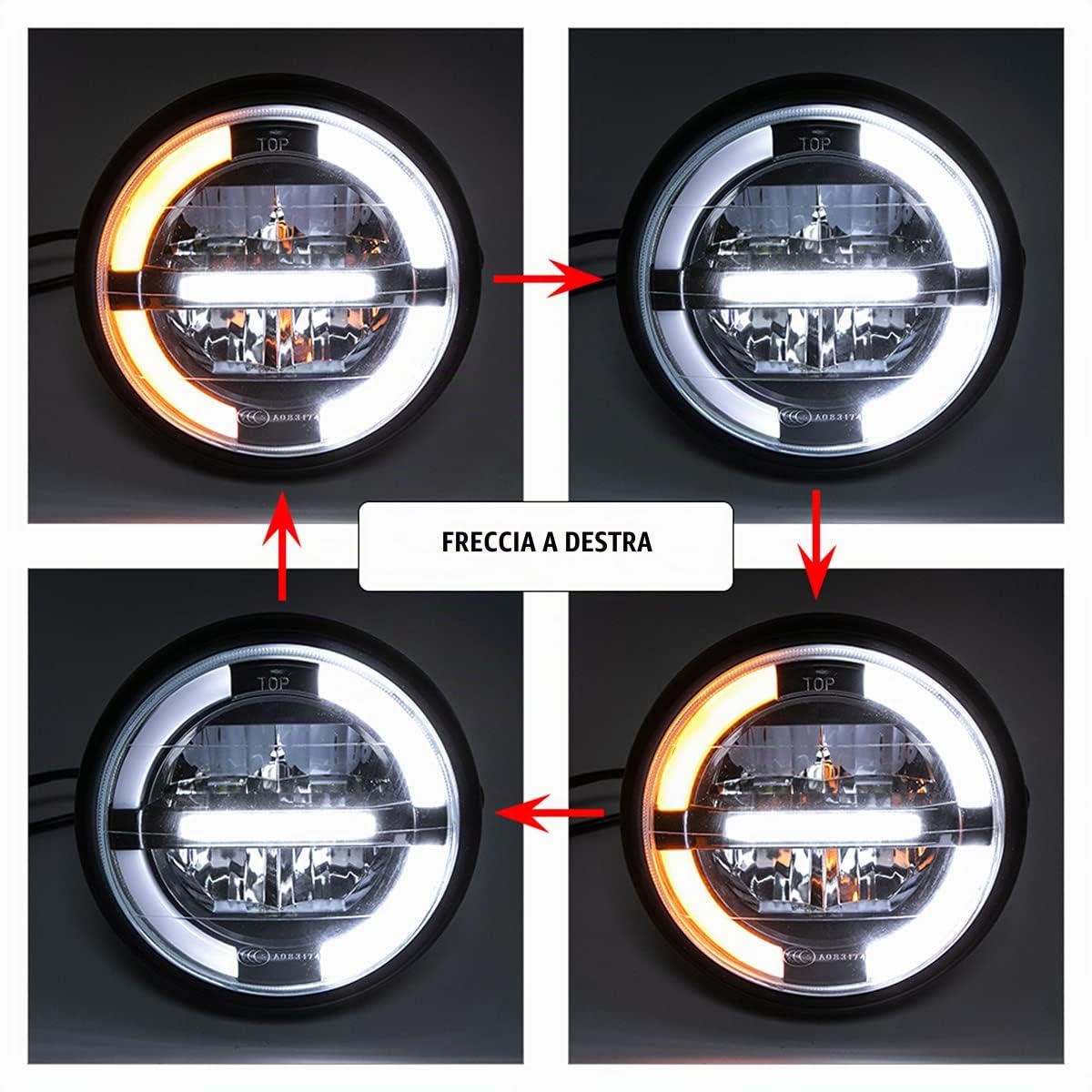 Fari moto Fari a LED universali da 7'' con luci di marcia diurna per Cafe Racer Bobber Chopper