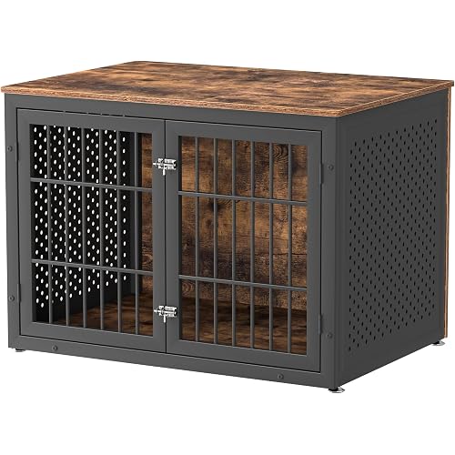 rehomerance 42" Heavy Duty Dog Crate Furniture for Large and Medium Dogs, Enclosed Design Wooden Metal Kennel, Wooden Cage Furniture Indoor, Decorative Dog Kennel End Table