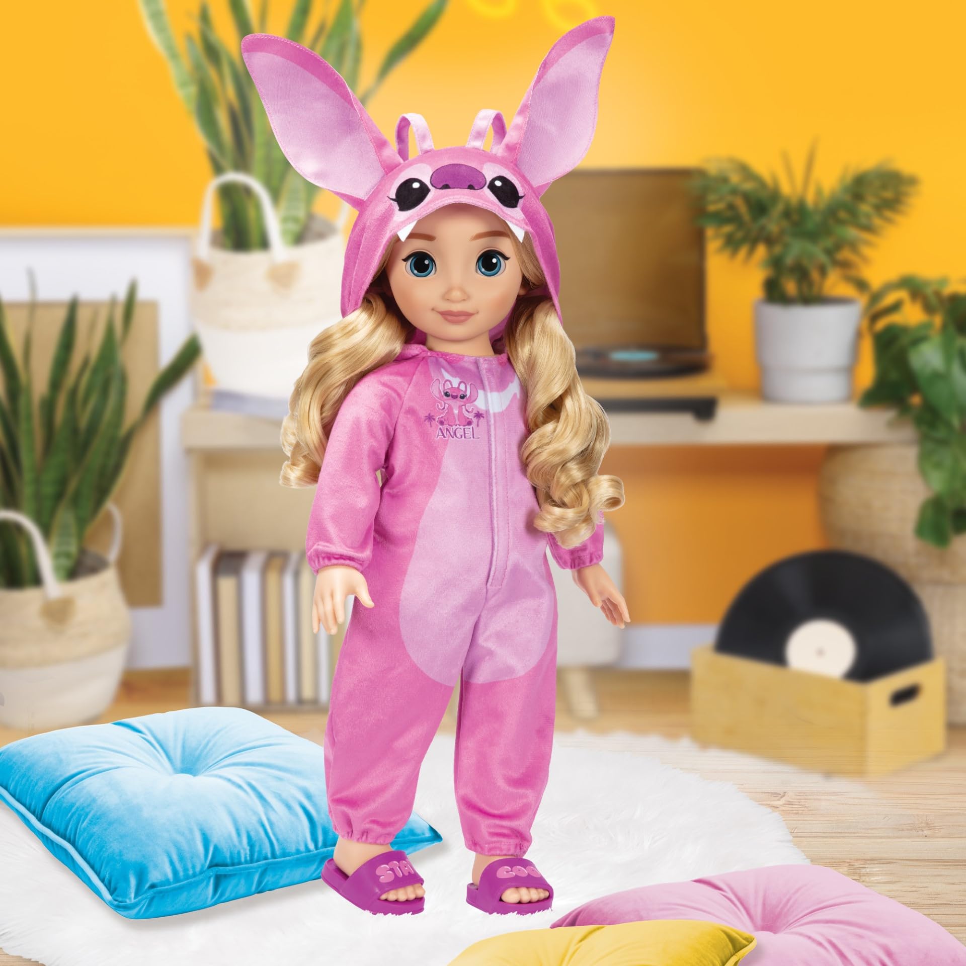 Disney ILY 4EVER Angel 45cm - 18"- Doll with Blonde Hair - Includes Angel Inspired Pink Onesie, Pink Slides and Sleepover Toothbrush for Girls Aged 6+