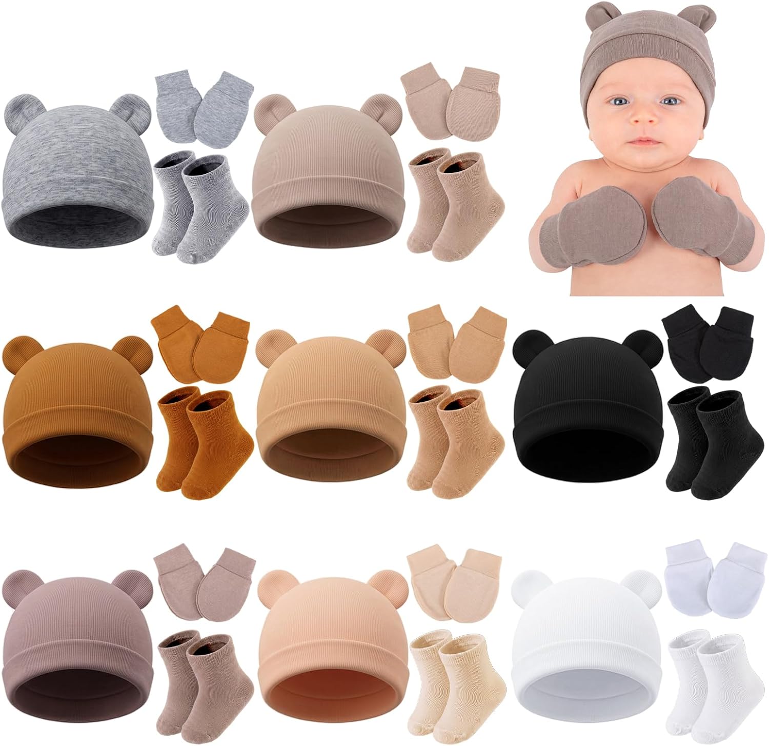 Preemie Newborn Baby Hats Mittens Socks Set for 0-3 Months