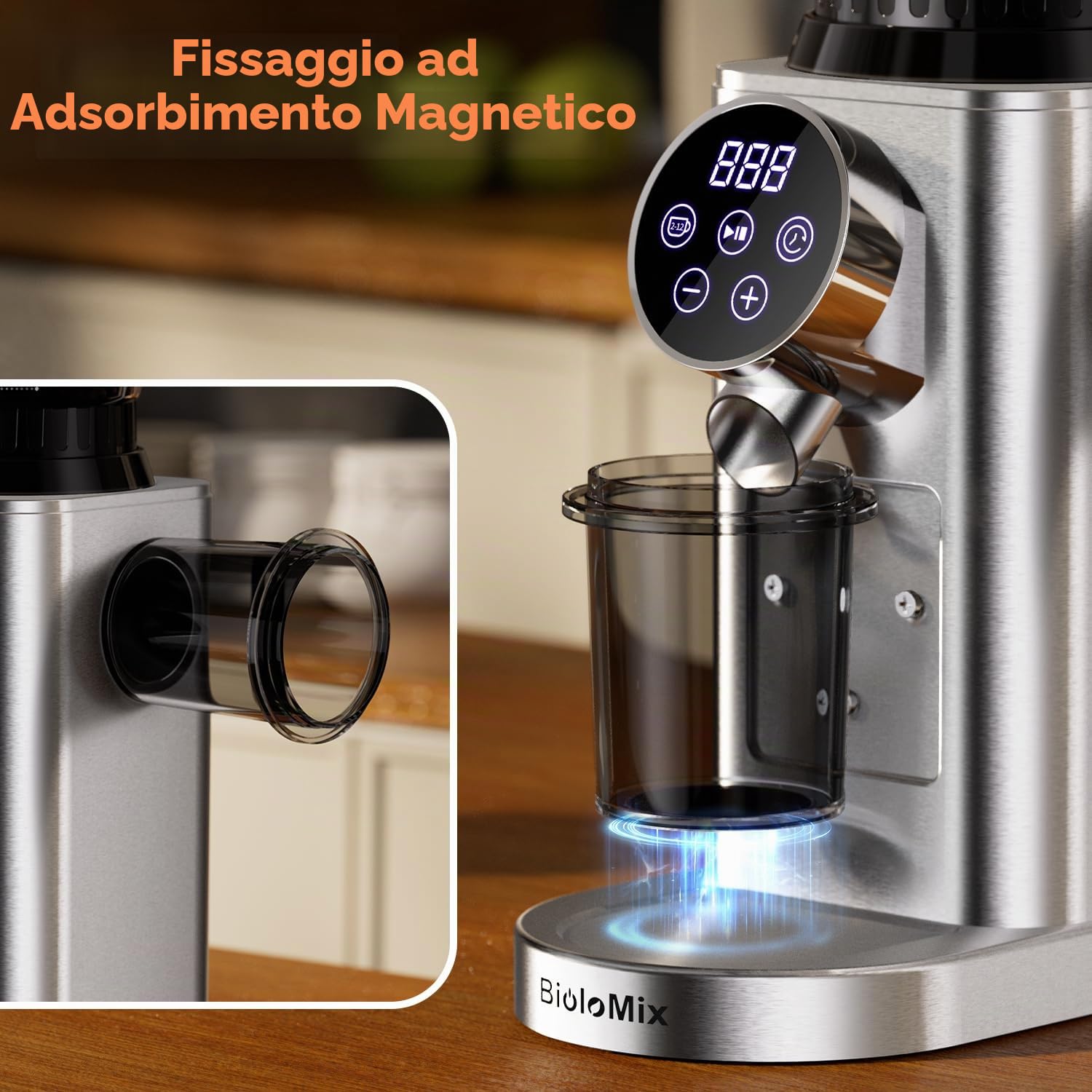Biolomix Macinacaffè elettrico con manico rimovibile, 48 impostazioni, regolabile da 2 a 12 tazze, in acciaio inox, per drip/pour/filtri/estrazione a freddo (CG210