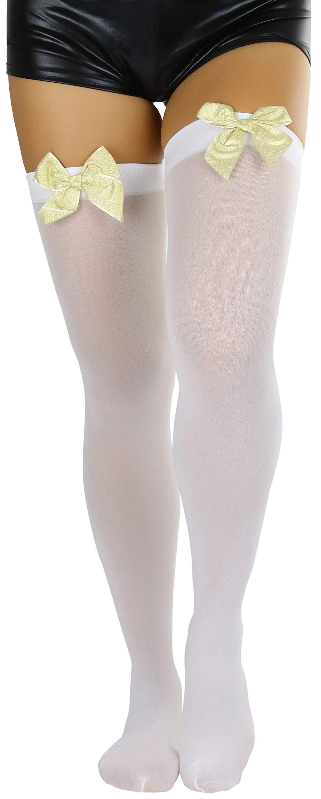 ToBeInStyle Women’s Opaque Long Thigh High Stockings w/Decorative Front Satin Bow