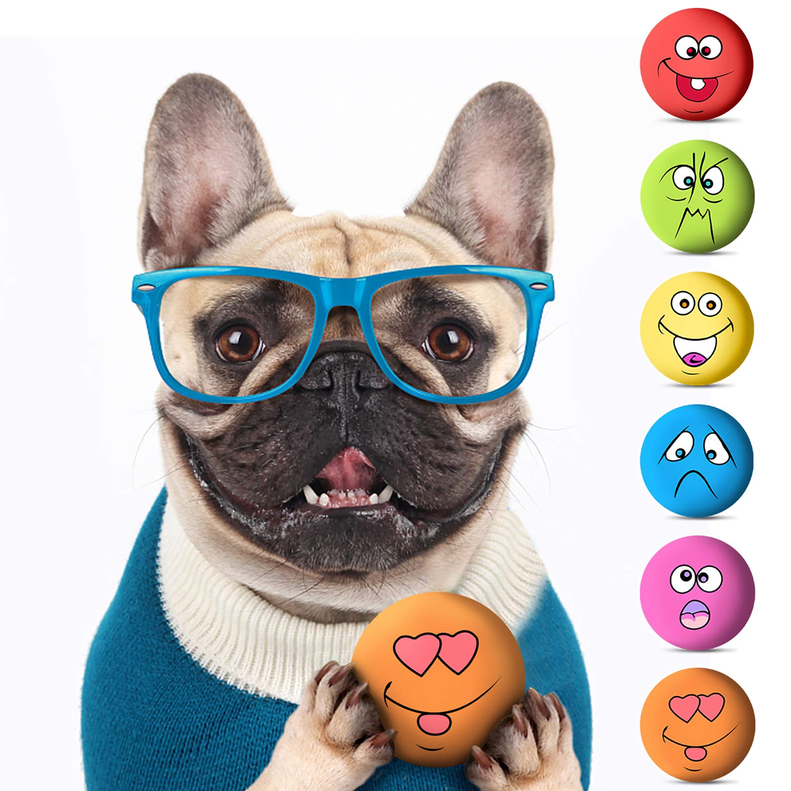 FAMKIT 6Pcs/ Set Smile Face Dog Squeaky Toys Soft Latex Squeak Balls, Dog Chewing Squeaky Ball Toys Non- Toxic Chew Toy with Squeaker Soft Rubber Interactive Fetch - Image 2