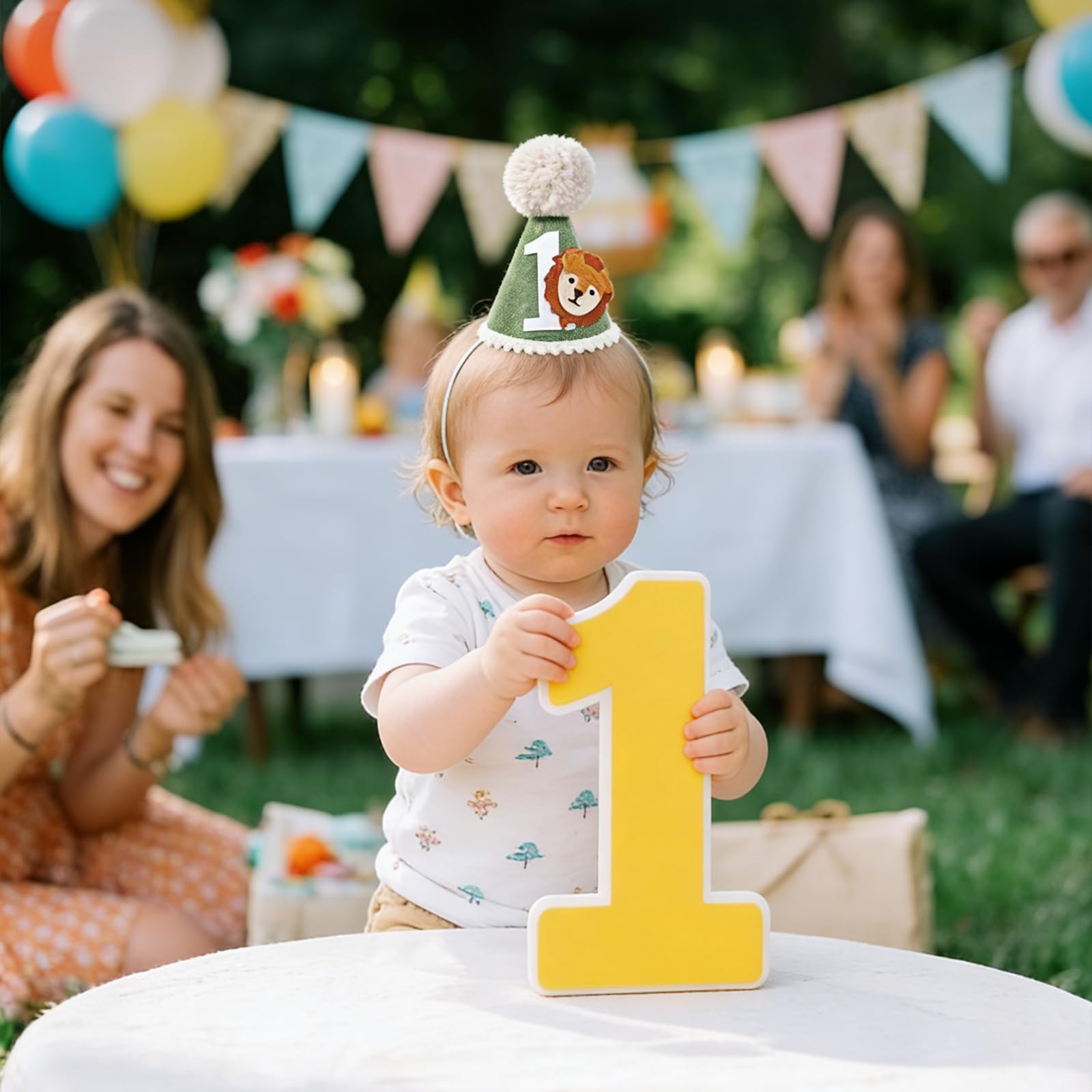 1st Birthday Decorations,1st Birthday Hat, Jungle Themed Soft Cone Party Hat, Adjustable Baby Party Hats, for 1 Year Old Birthdays Decorations And Photo Props — view 3