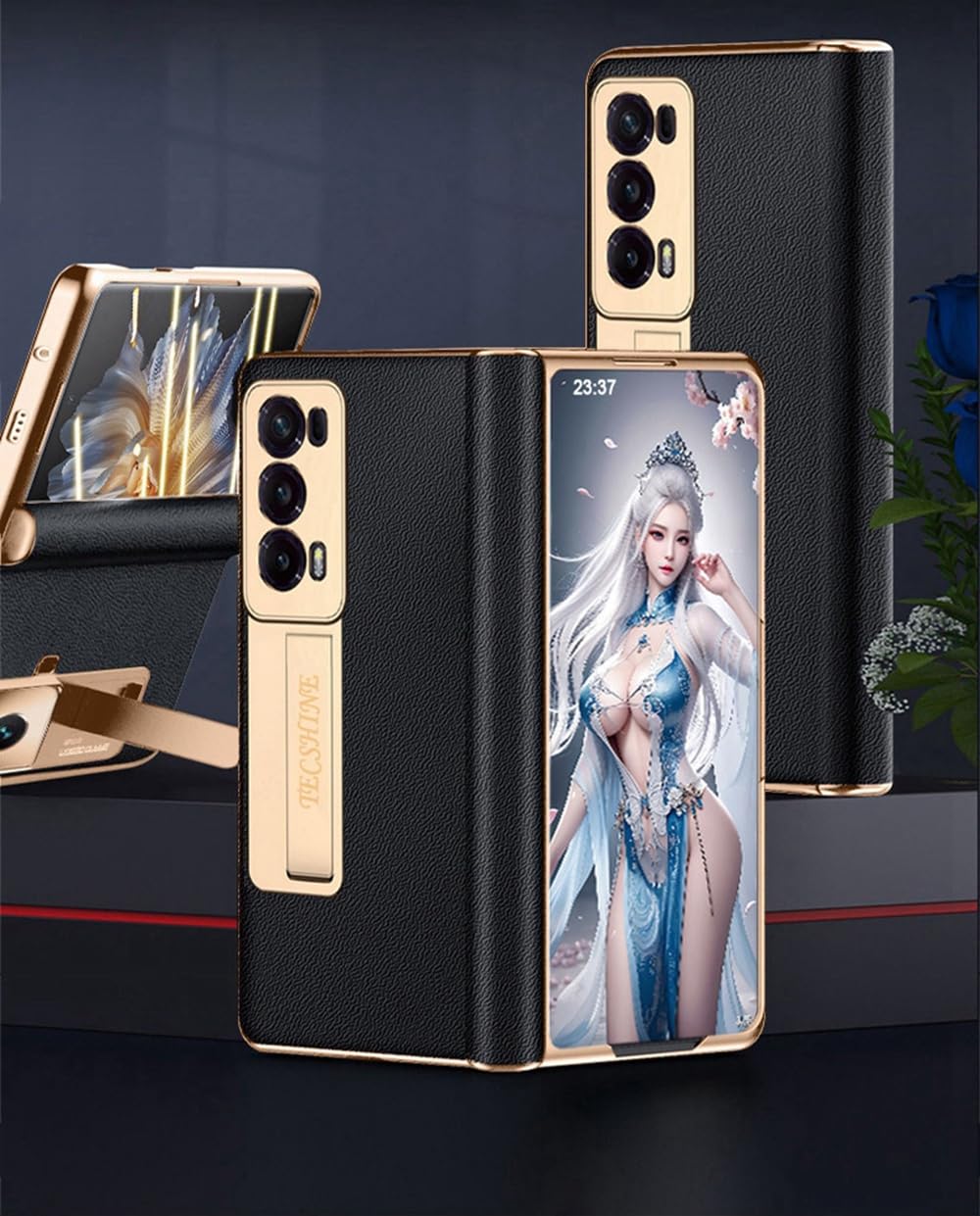 Skórzany Etui do Honor Magic V 2 Uchwyt, Zawiasny Etui do Telefonu dla Honor Magic V2, Powłoka Telefonu Komórkowego, Rama Wsparcia