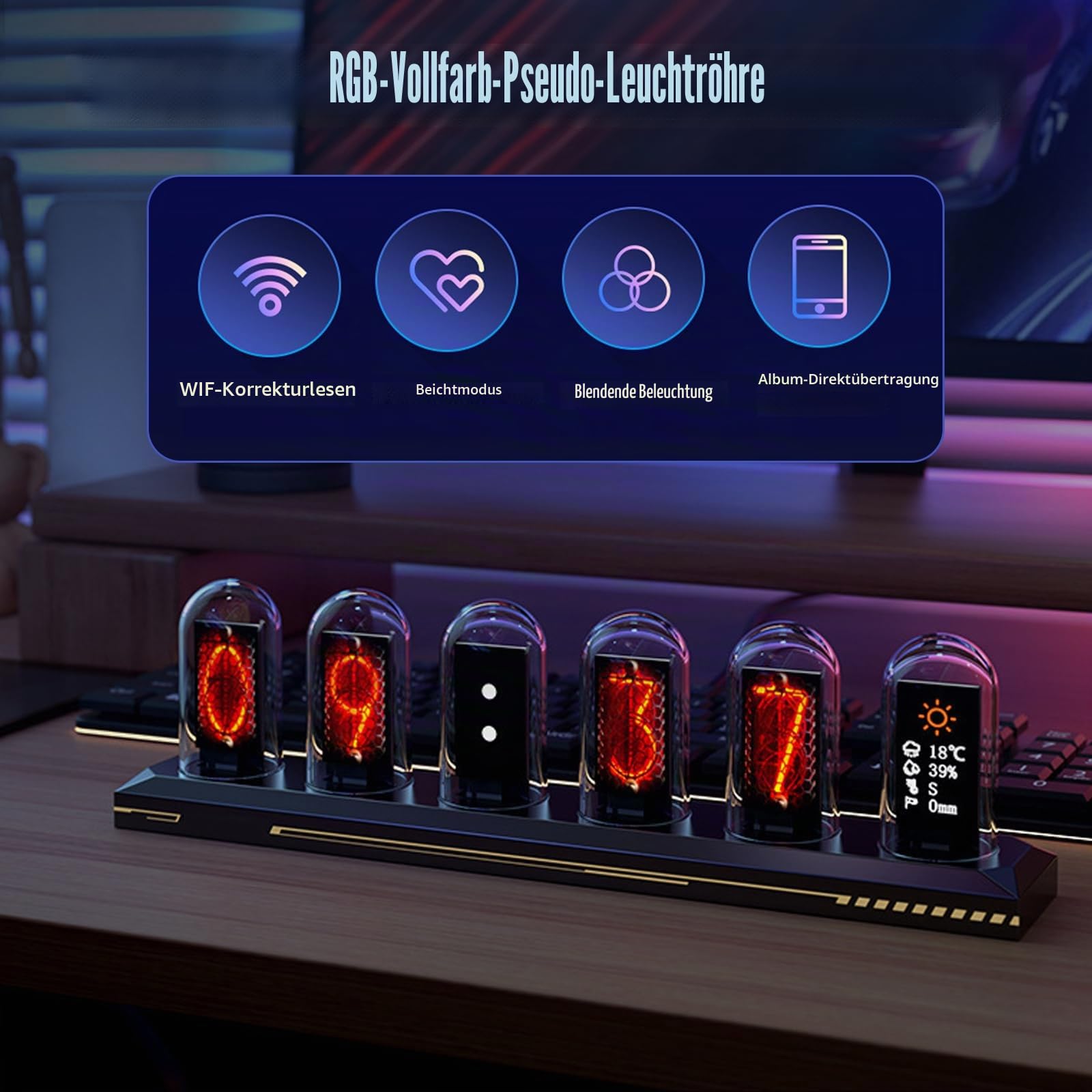 LED Nixie Uhr, Glow Tube Clock, DIY Nixie Röhrenuhr, LED Digitaluhr, DIY Customized Fotos Display, Wetter Display, Digital Retro Vintage Uhr Tischuhren, Creative Geschenk