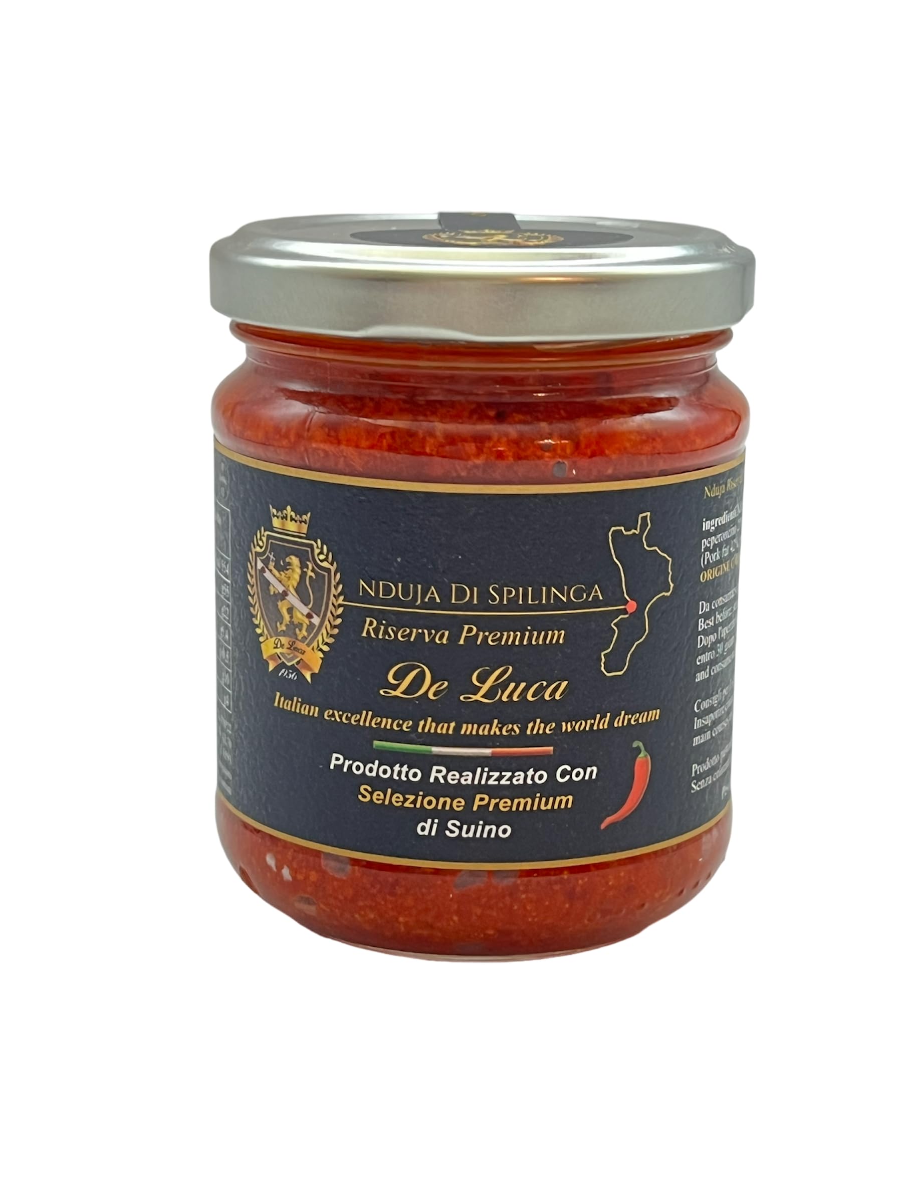 Nduja Di Spilinga Reserva Premium De Luca 100% italiana Made in Calabria De Luca La excelencia italiana que hace soñar el mundo tarro de 180 g