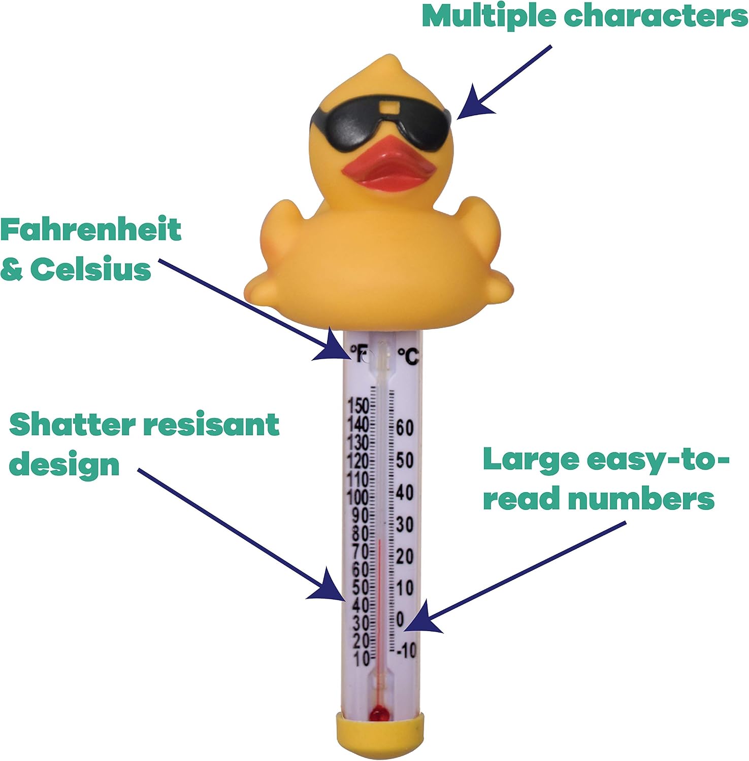 GAME 7000 Derby Duck Spa and Pool Thermometer, Shatter-Resistant Casing Tether Included, Fahrenheit and Celsius, 9-in Height x 3-1/2-in Diameter, Old Version