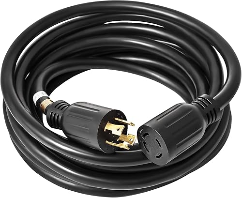 Miniatura 7 de VEVOR Cable de extensión para generador de 50 pies y 30 amperios SJTW 10 AWG, 4 clavijas, NEMA L14-30P 125250V, cable de alimentación de generador