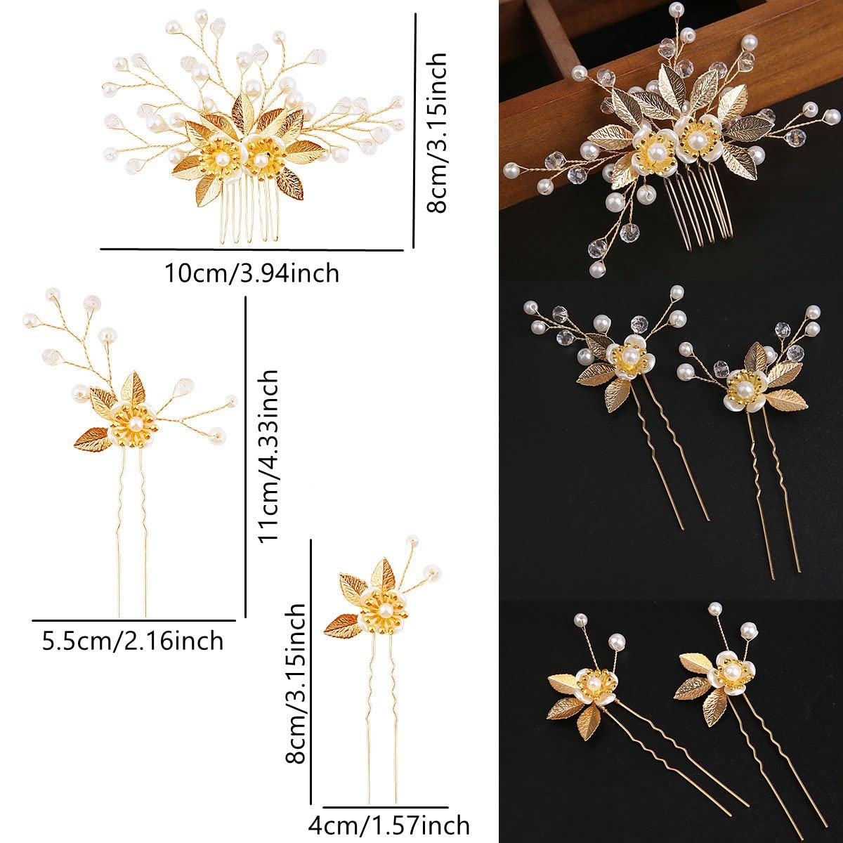 Amazon.com : 5 Pieces Gold Leaf Hair Pins Flower Pearl Hair 