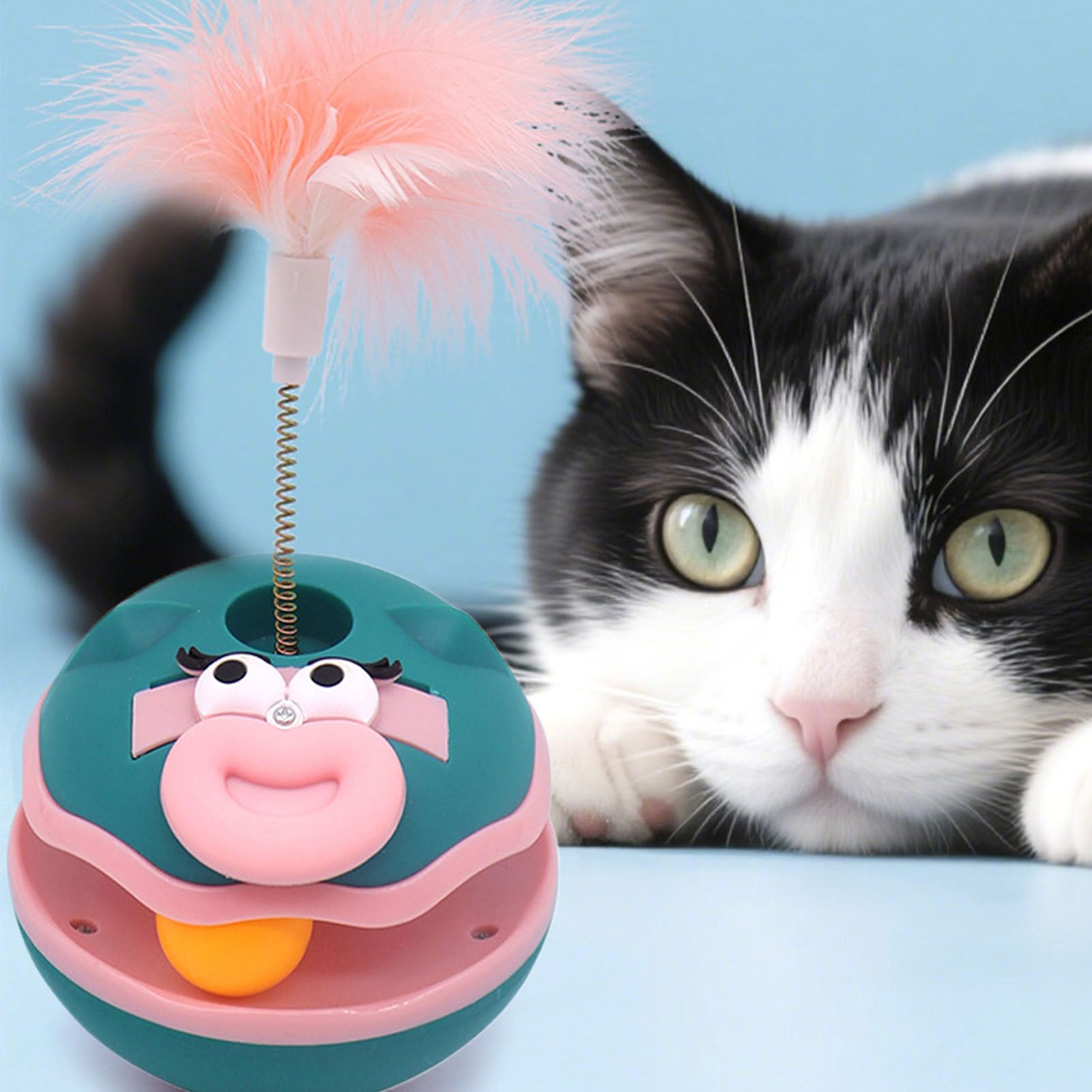 Giochi per Gatti con Piume Palla Animata Interattiva Giocattoli per Gatti | Gatti con Campanello e Penne Tenerine, Giochi Interni Anti Noia per Animali Domestici