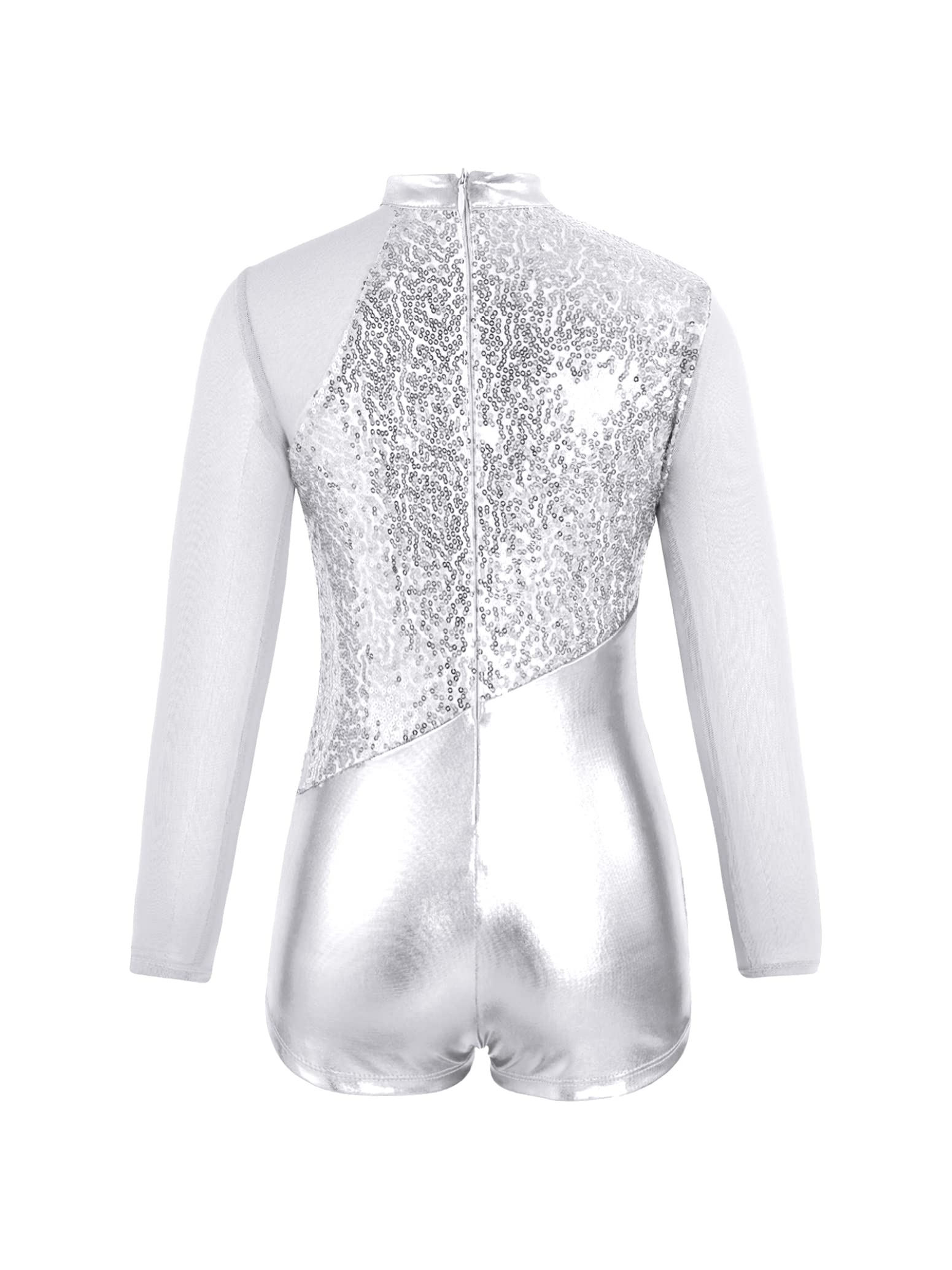 inlzdz Maillot Brillante de Danza para Niña Manga Larga Mono de Baile Gimnasia Competencia Body Ballet Traje de Baile Jazz