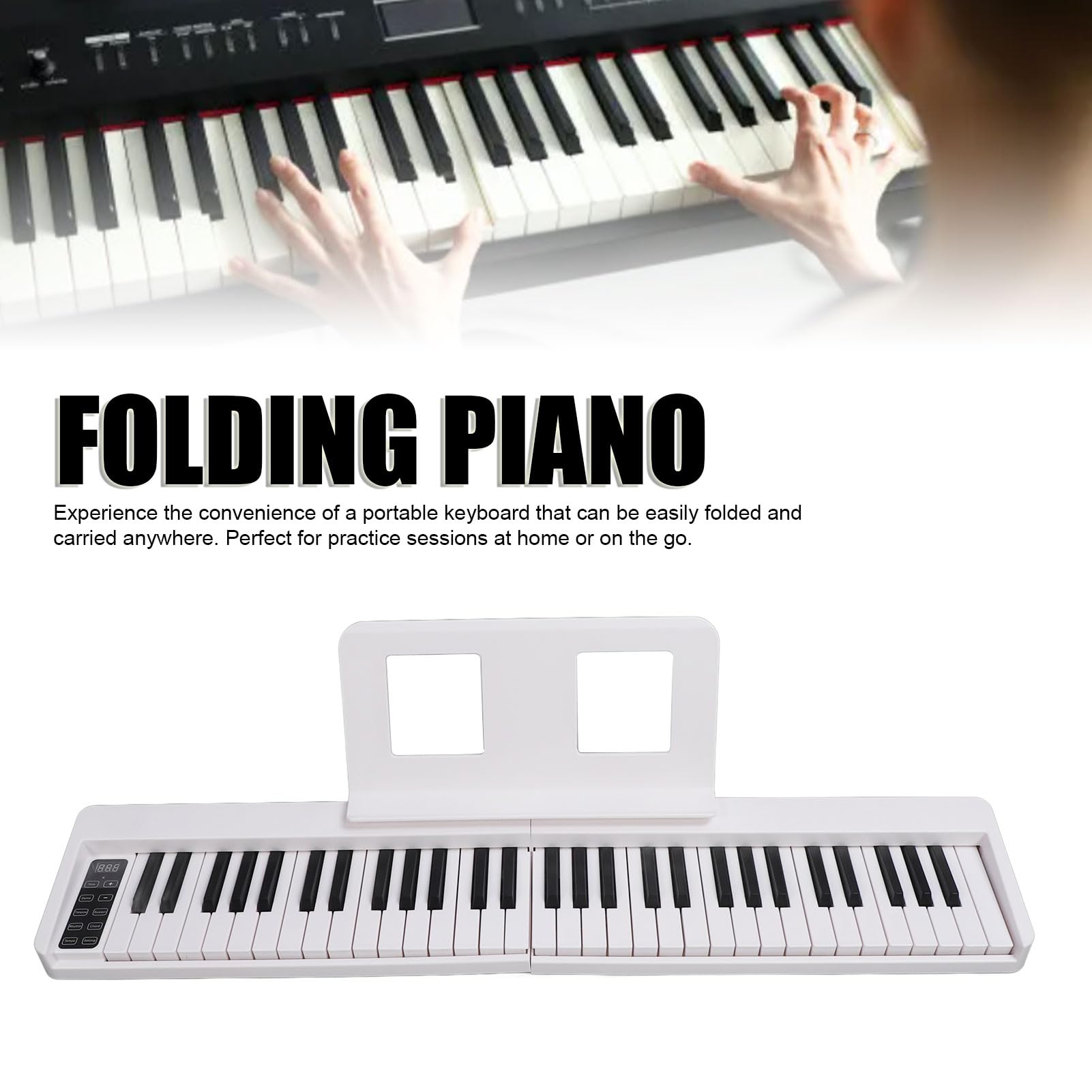 Pianino Elektroniczne 61 Klawiszy, Przenośna Składana Klawiatura Fortepianowa dla Początkujących (WHITE)