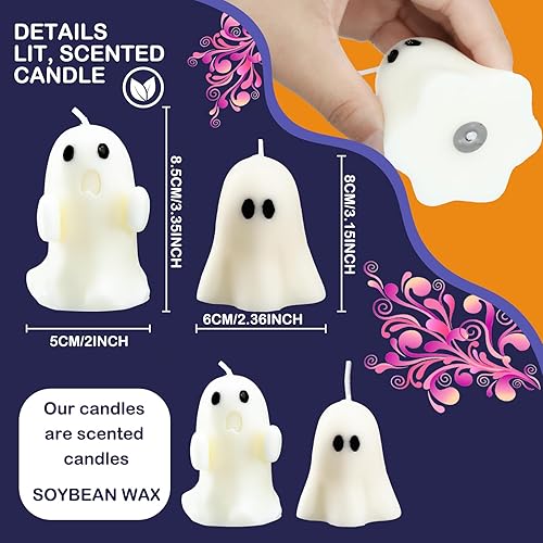 Miniatura 2 de Minatee 4 velas grandes de fantasma de Halloween, decoración de otoño, velas de cera perfumadas blancas ardientes, regalos para rellenos de cestas