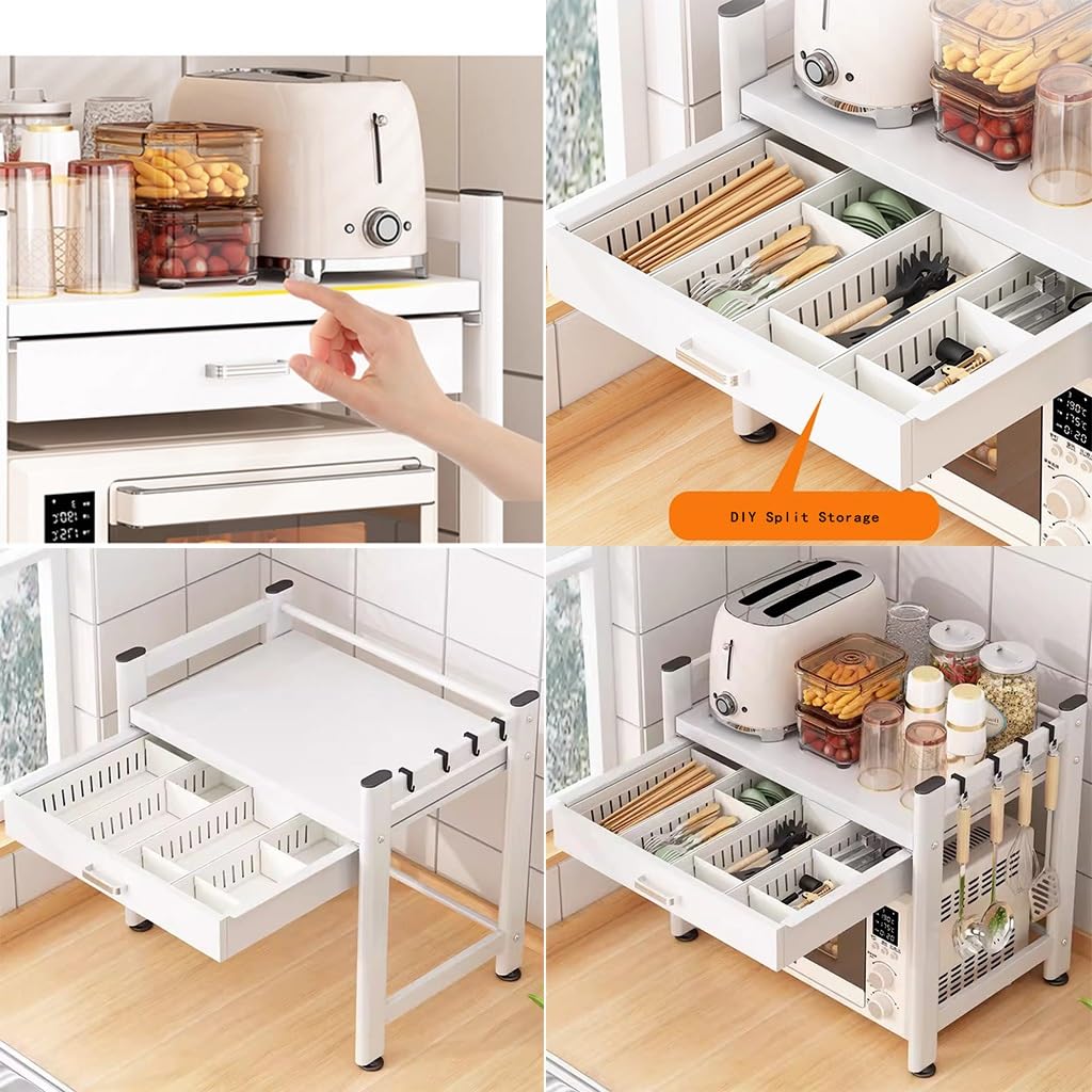 Ejoyous Ripiani per microonde a 2 Strati, Supporto per microonde in Legno Ripiano per Griglia per Forno a microonde per microonde Piatti per cuociriso Tazze Bottiglie per bollitore(Bianca