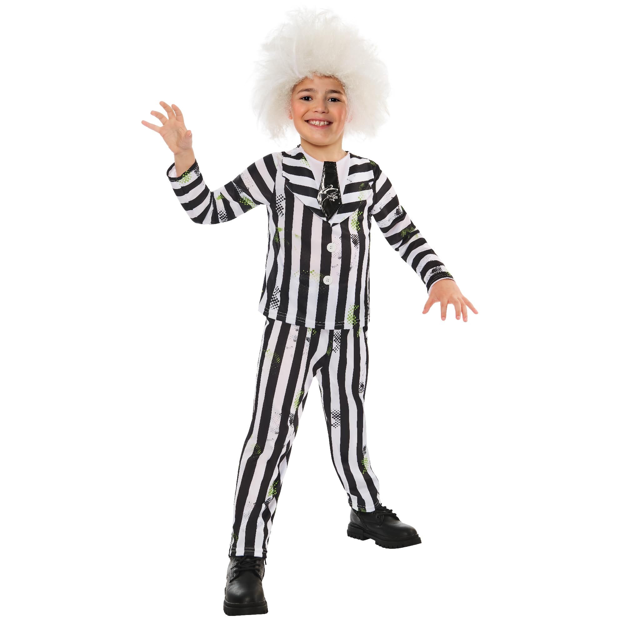 Rubies 1000709XS000 Kids Beetlejuice Costume and Wig Fancy Dress, Multicoloured, 5-6 Halloween