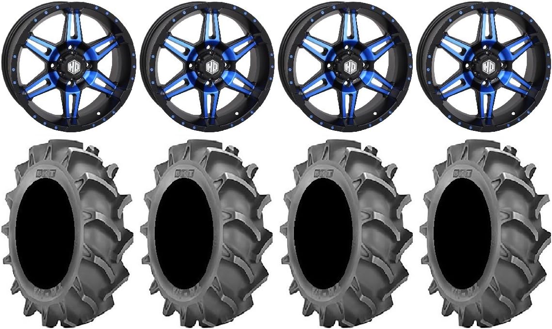 Bundle - 9 Items: STI HD7 18" Wheels Blue/Black 33x8 (4ply) BKT 171 Tires [4x137 Bolt Pattern 12mmx1.5 Lug Kit]