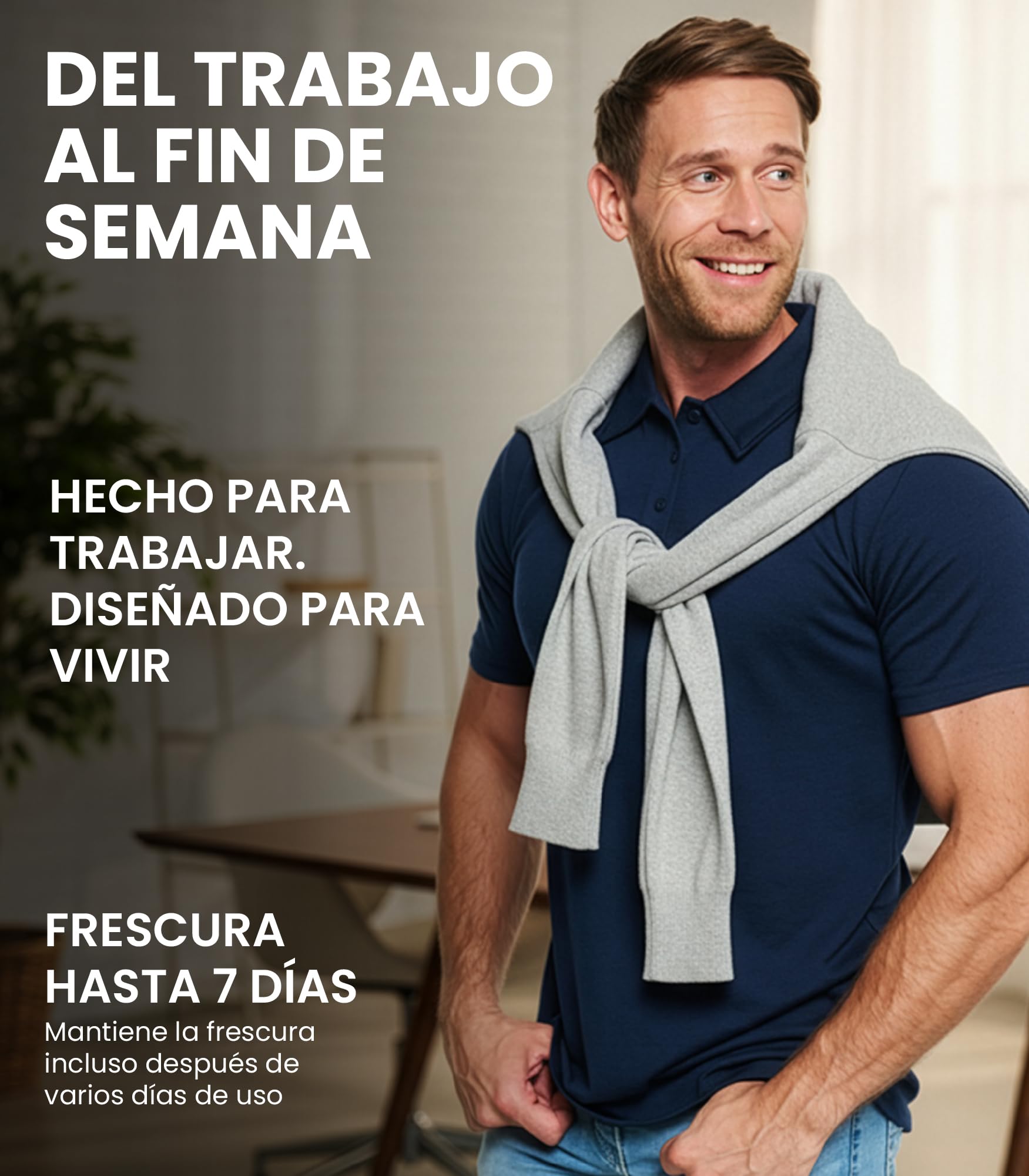 Merino.tech Lana Merino Polo Hombre Manga Cort (Large, Deep Blue Polo)