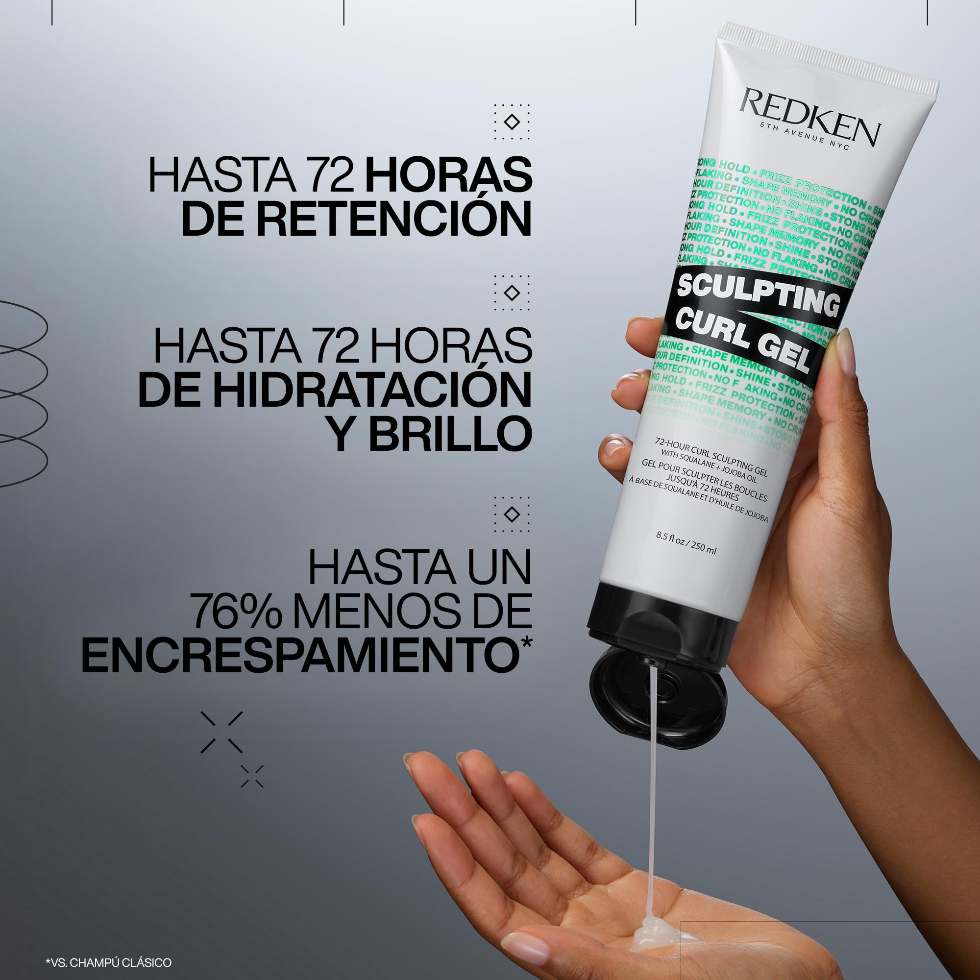 Redken, Gel Fijador de Rizos, Cabello Rizado y Encrespado, Hidrata y Fija los Rizos, Fórmula con Aceite de Jojoba y Escualeno, Hybrid Curl Stylers, 250ml
