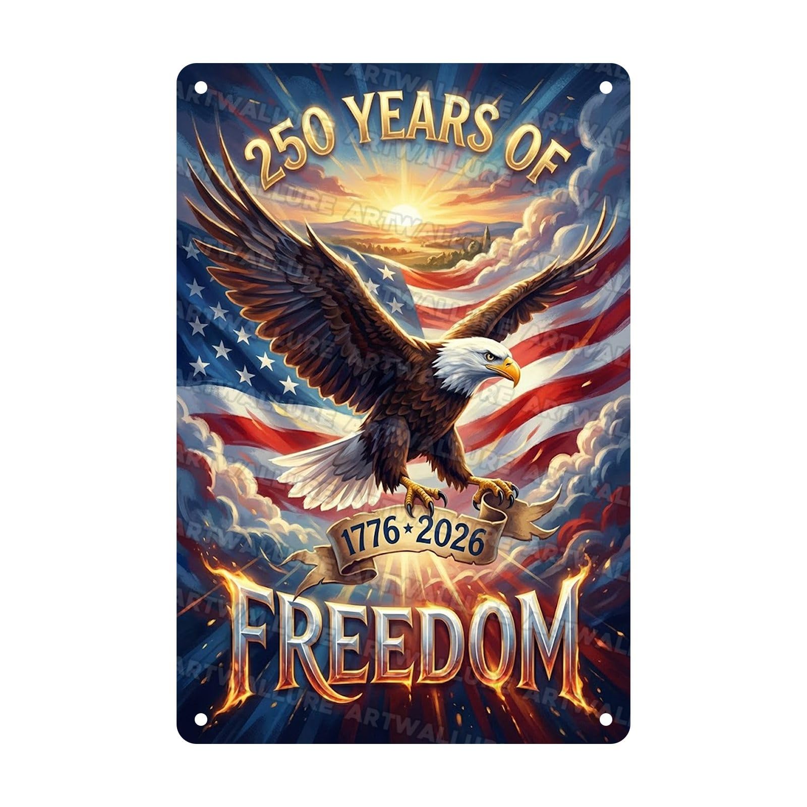 Patriotic American Metal Tin Sign 250 Years Of Freedom 1776 2026 Wall Decor For Veterans Living Room Man Cave Garage Bar Studio 8x12Inch