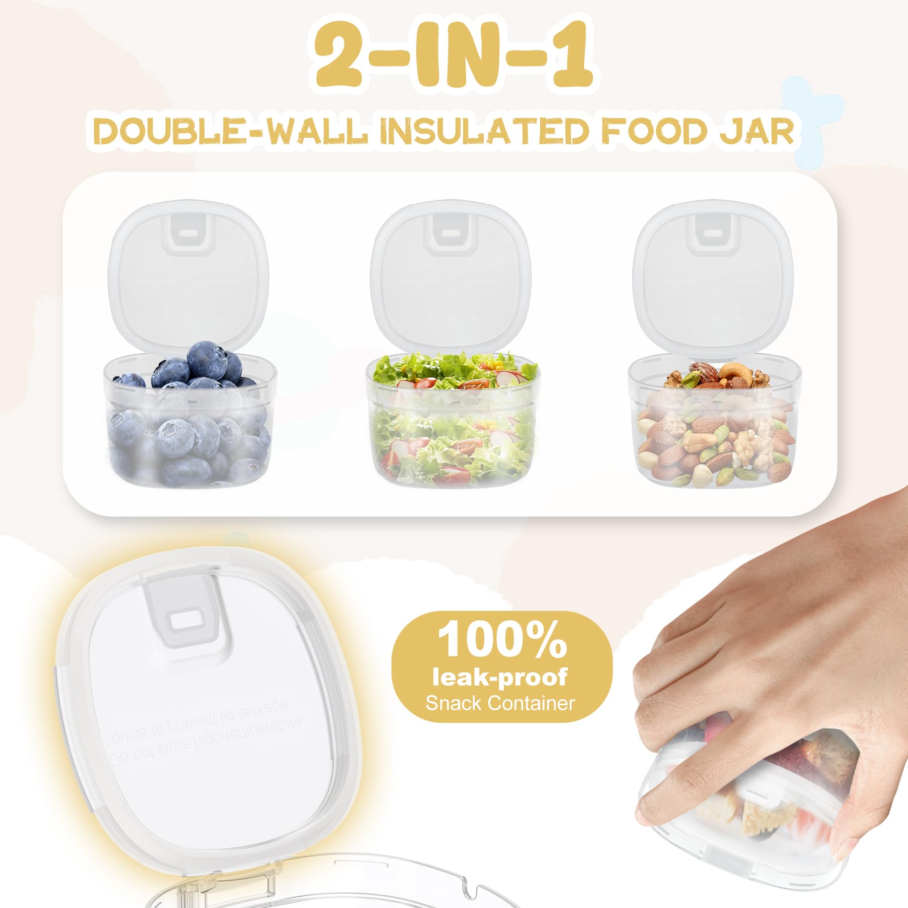 Termo de sopa 2 en 1 para comida caliente, 14 onzas con caja de aperitivos, contenedor aislado a prueba de fugas, recipiente de almuerzo aislado para niños y adultos, acero inoxidable, doble pared, al 2