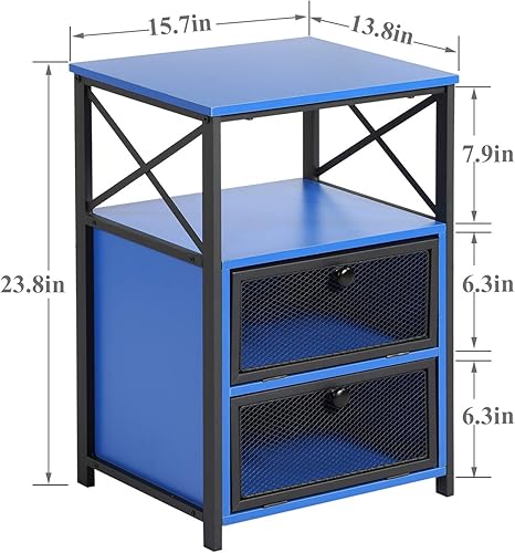 Miniatura 3 de VECELO Mesa auxiliar con cajón abatible y lateral de diseño X, estilo moderno y mesita de noche para dormitorio, oficina, fácil montaje, juego de 2,