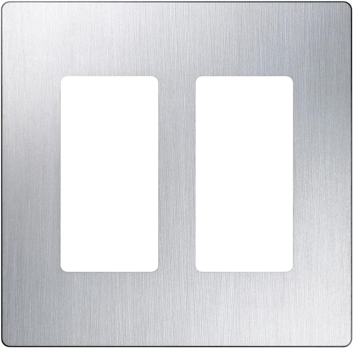 Lutron Claro Light Switch Cover Plate, 2 Gang Wallplate, for Decorator Light Switches, Rocker Light Switch Cover, Outlet Cover, Screwless Switch Plate Cover, Gloss, CW-2-SS, Stainless Steel