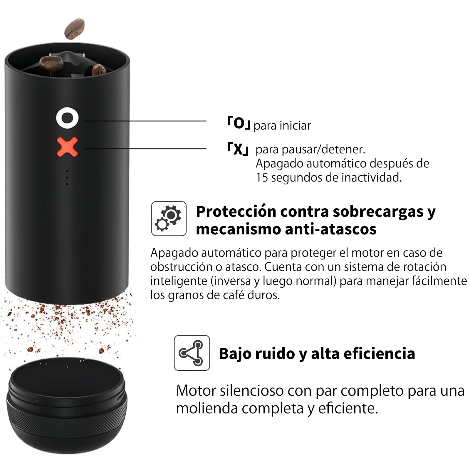 Nuttii Burr Molinillo de café portátil, Negro Mate | Eléctrico, silencioso, muela cónica ajustable, 20 niveles de molienda, apto para espresso, pour-over, French press, moka, uso en casa y viajes | 20 ajustes de molienda, color negro mate, prensa francesa