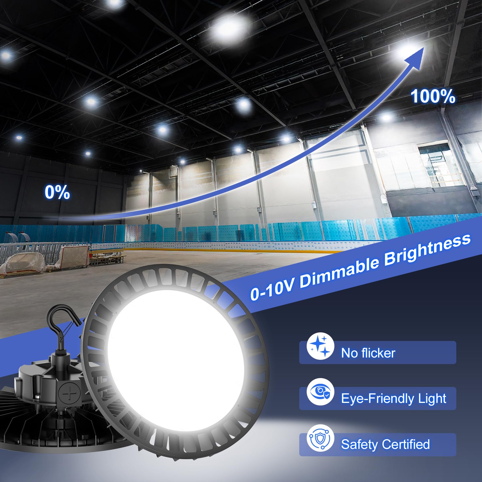 9 Pack LED High Bay Light 240W - 5ft Cable Adjustable CCT 4500K 5000K 5700K Power 240W 200W — view 3