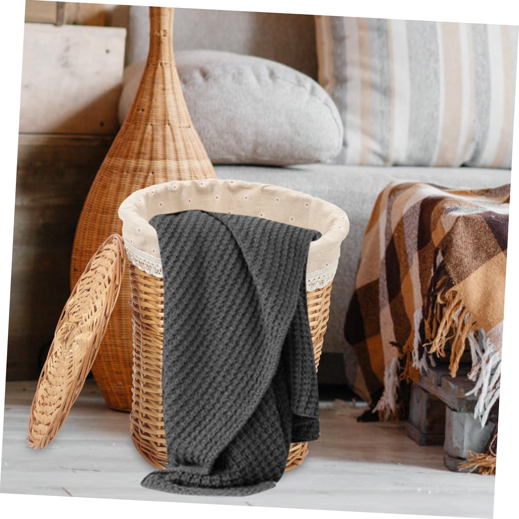 PRETYZOOM Cesta para Ropa Sucia Tejida a Mano 45x30x35 Cm Material Natural Color Original Tapa Cesta Organizadora para Hogar Lavandería y Baño