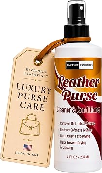 8oz Leather Purse Cleaner & Conditioner 3-in-1 Spray for Handbags, Designer Bags & Luxury Purses Deodorizes, Cleans, Conditions & Restores Leather Safe on Finishes