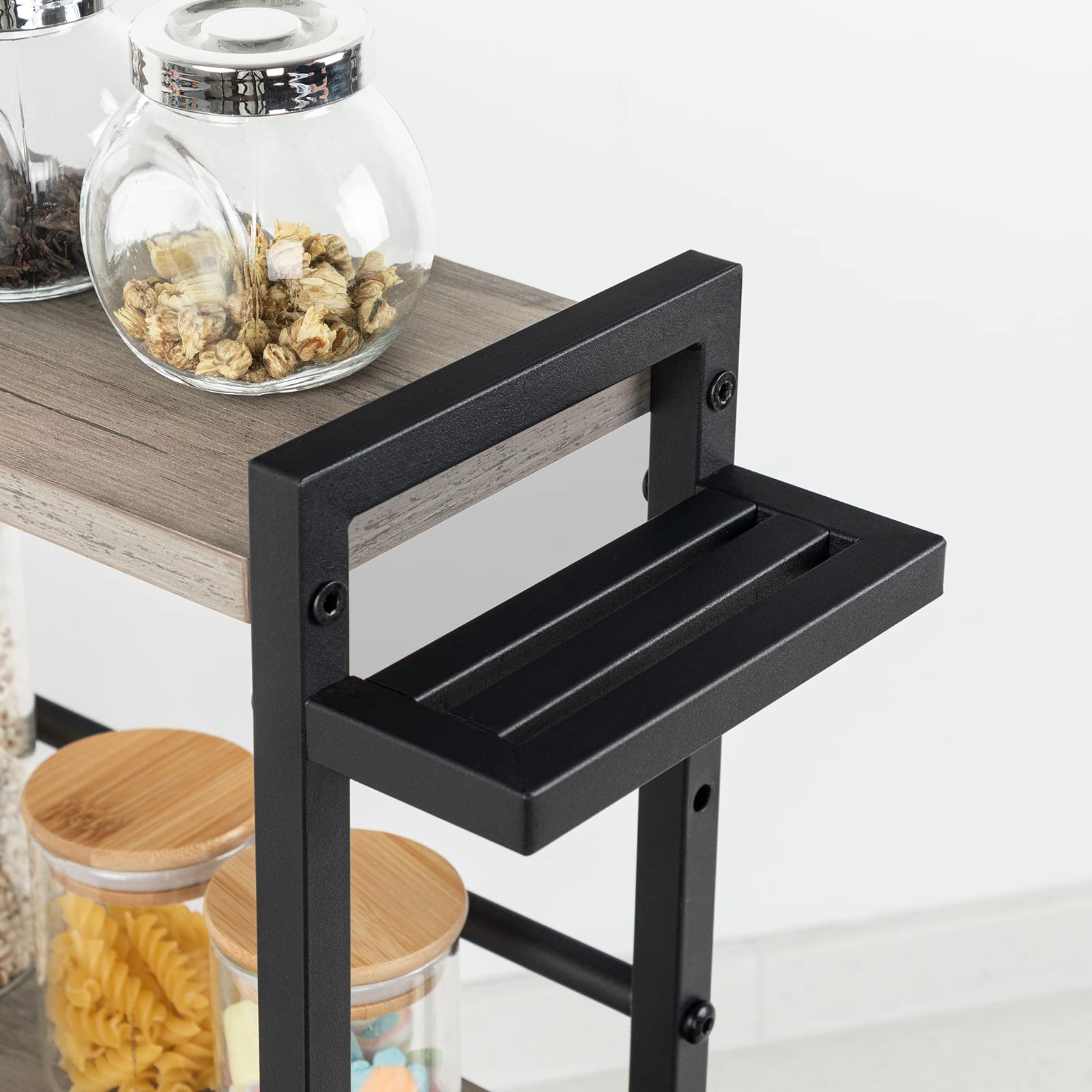 HOOBRO Spice Rack, Spice Rack with 3 Hooks, 3 Tier Kitchen Organizer, Spice Rack with Knife Rack, Adjustable Feet, for Dining Room, Greige and Black, EBG01TL01