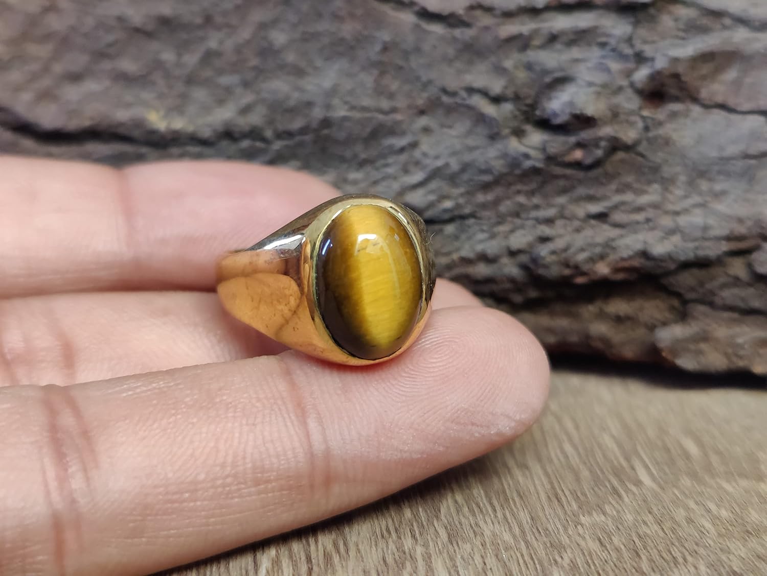 Mens Womens Tiger Eye Ring, Signet Gemstone Ring, 925 Solid Sterling Silver Ring, 22k Gold fill, Handmade Jewelry, Gemstone Ring, Gift for Partner