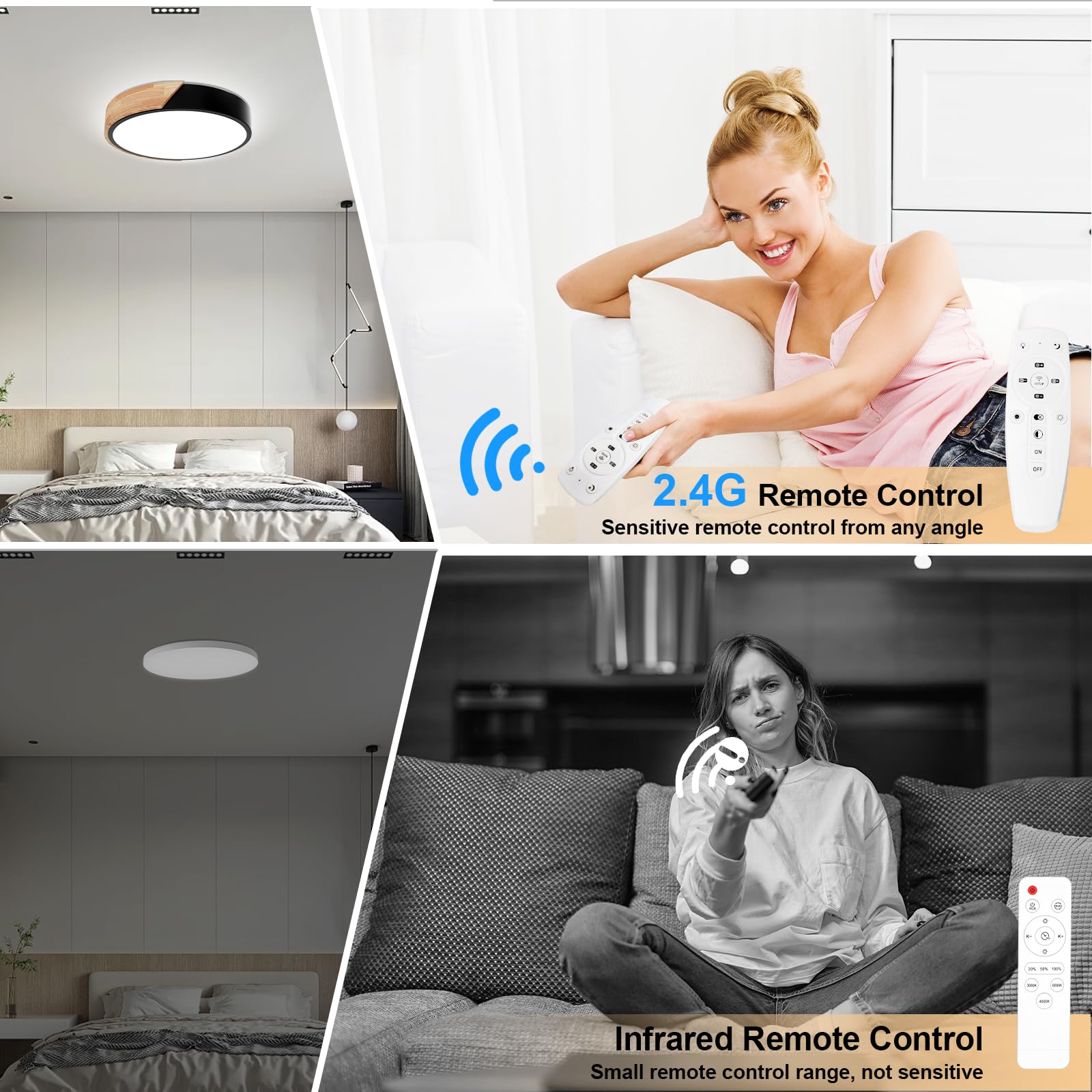 Yexati Ceiling Light Wood,Dimmable Ceiling 3000K-6000K,Remote Controlled Led Ceiling Light,24W Modern Light Fixture for Living Room Bedroom and Hallway - Image 3