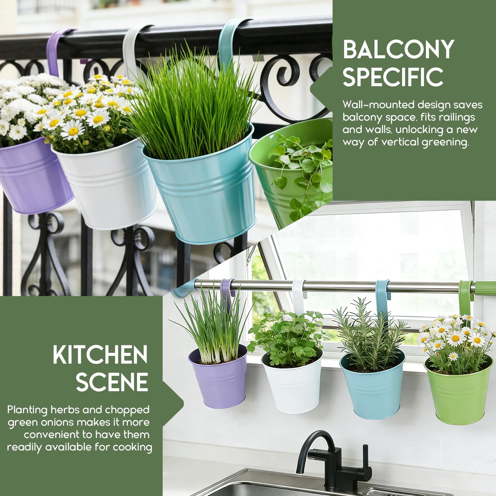 CITÉTOILE - Juego de 4 Macetas Colgantes Grandes con Agujero de Drenaje y Asas Extraíbles - Set Multicolor para Plantas Colgantes de Balcón, Terraza o Interior, Modelo 03 — view 5