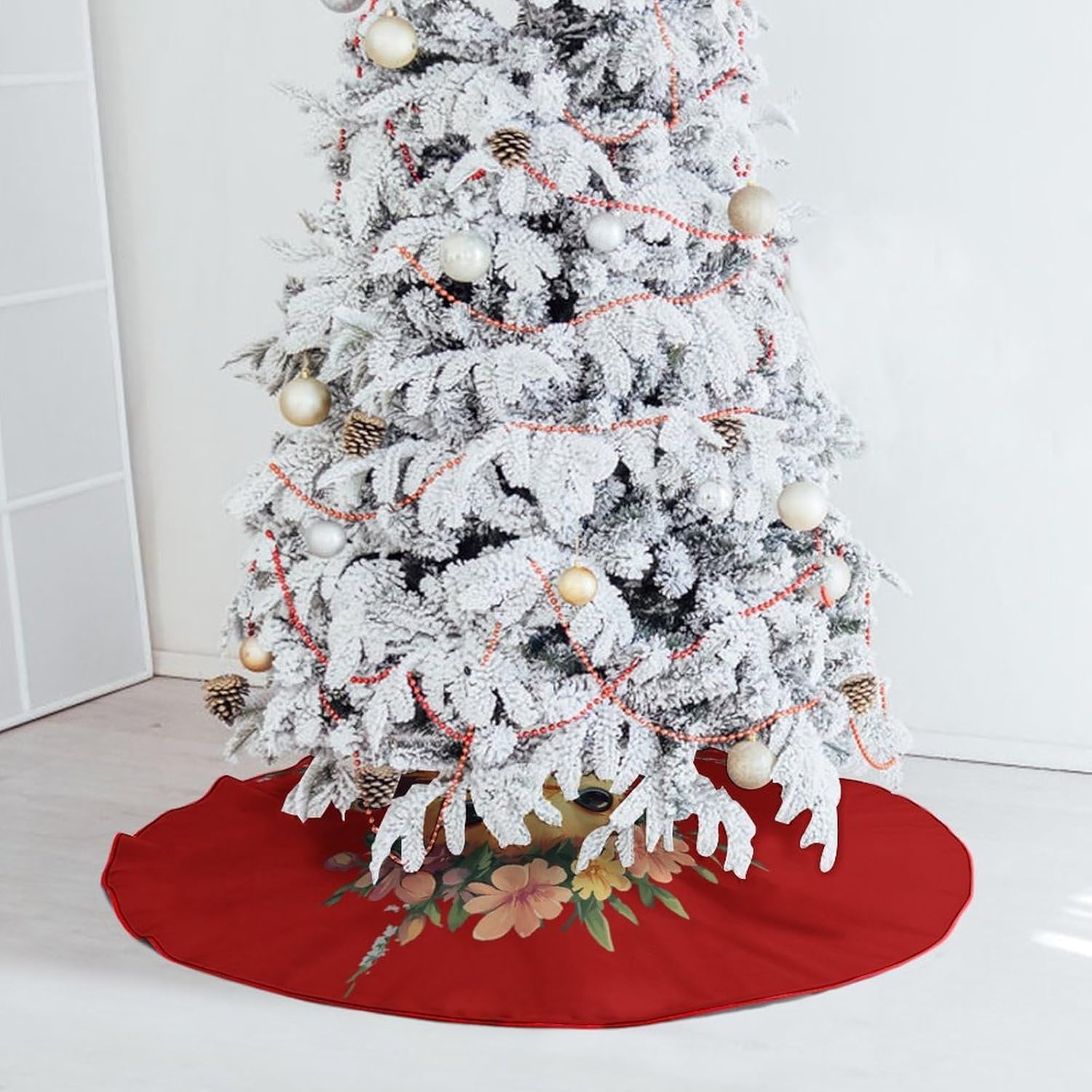 Hatching Chick Flowers Christmas Tree Skirt Ornaments Christmas Tree Mat for Home Party Holiday Decorations