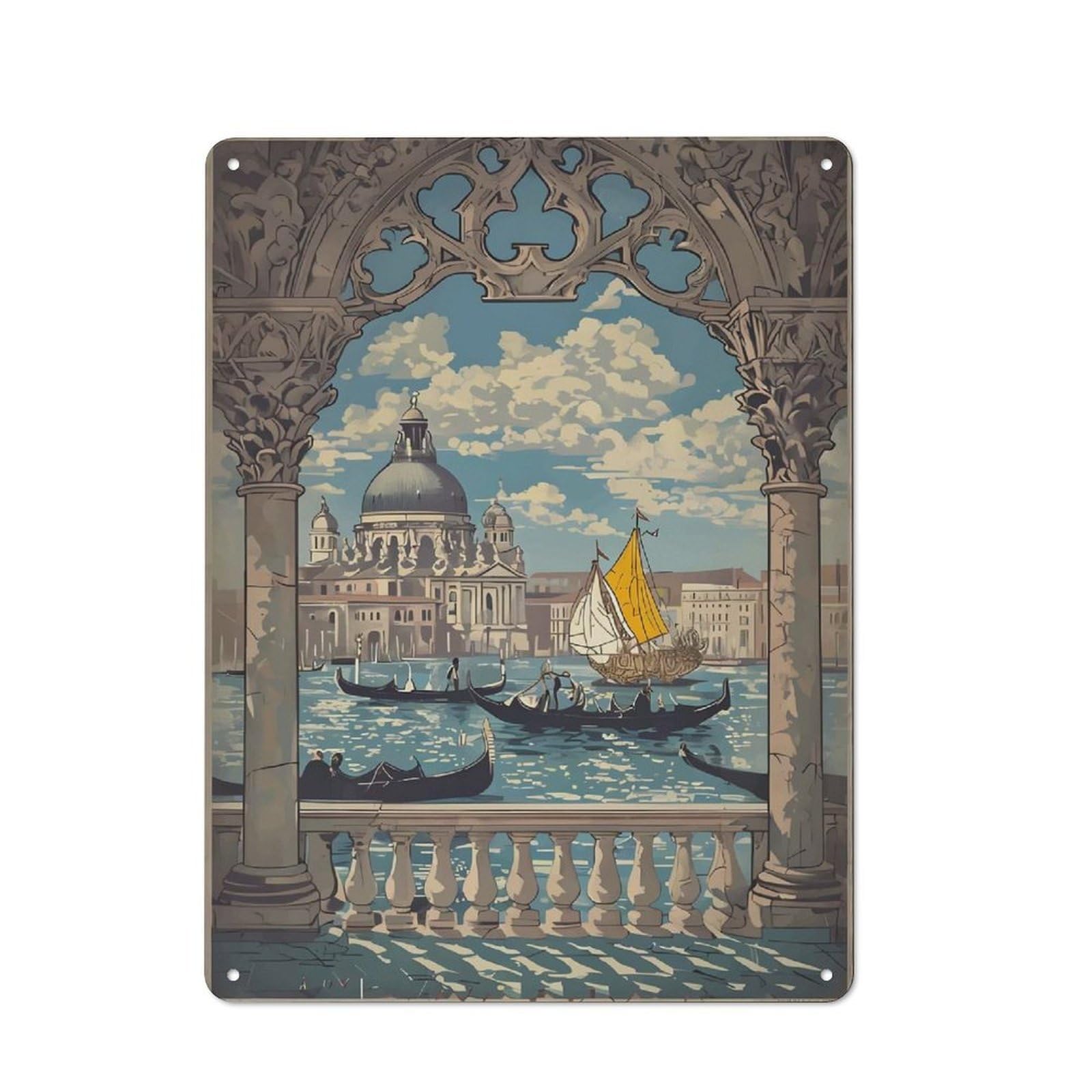 Junmoney Style-11 Tin Sign 40X30cm With Venice Gondola Scene For Garage Wall, Vintage Decor, A Housewarming Gift For Fans Of Vintage Interiors