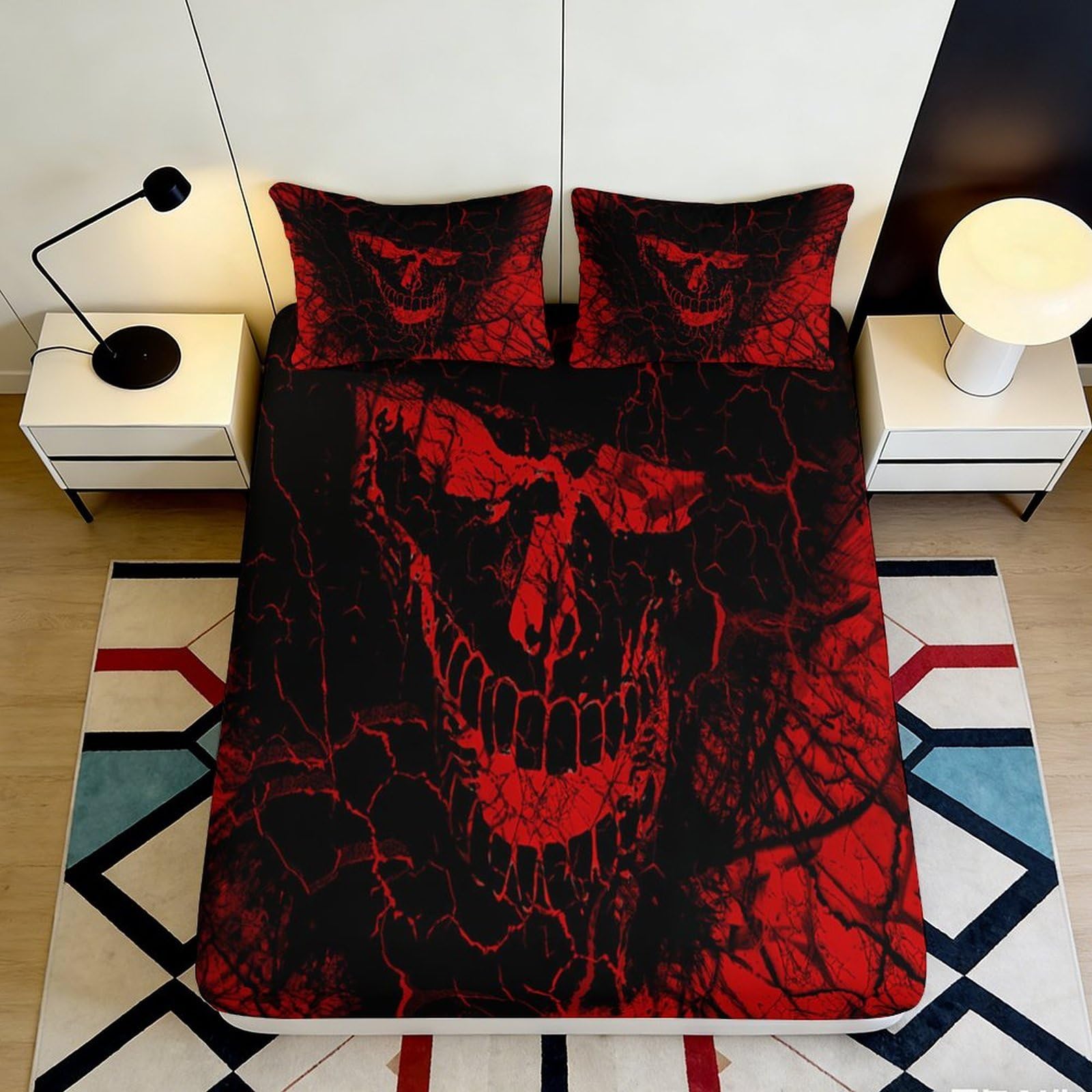 3D Printed Dark Graffiti Fitted Sheet Microfiber Deep Pocket Bedroom Full Wrap Dark Graffiti Mattress Fitted Cover Washable Home Bedding 140x200x25cm