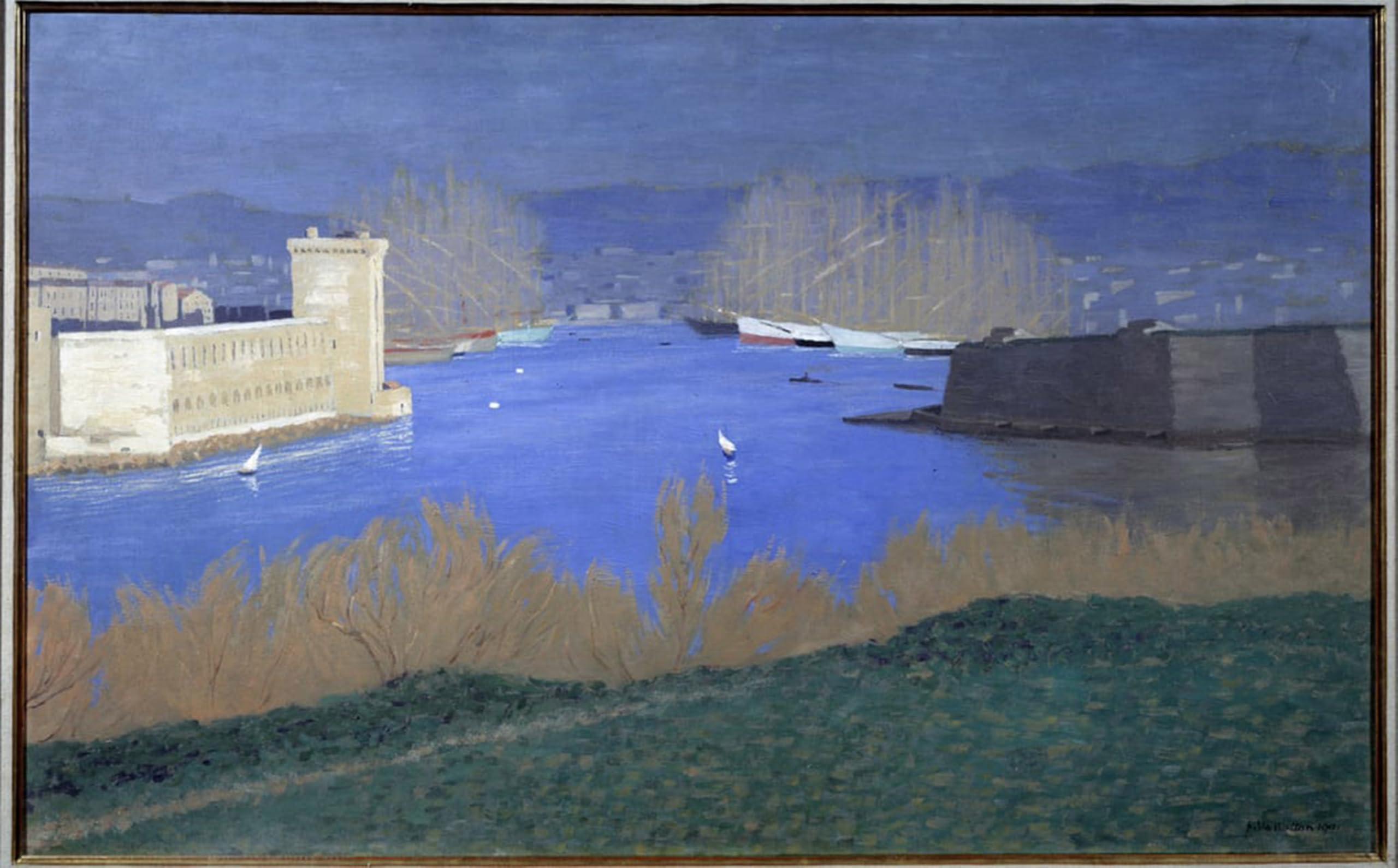 SERENDIPITP Abstract Painting Mural Print Picture Wall Decor Painting View of the port of Marseille by Felix Edouard Vallotton Vintage Wall Artwork for Home Decor 60x90cm