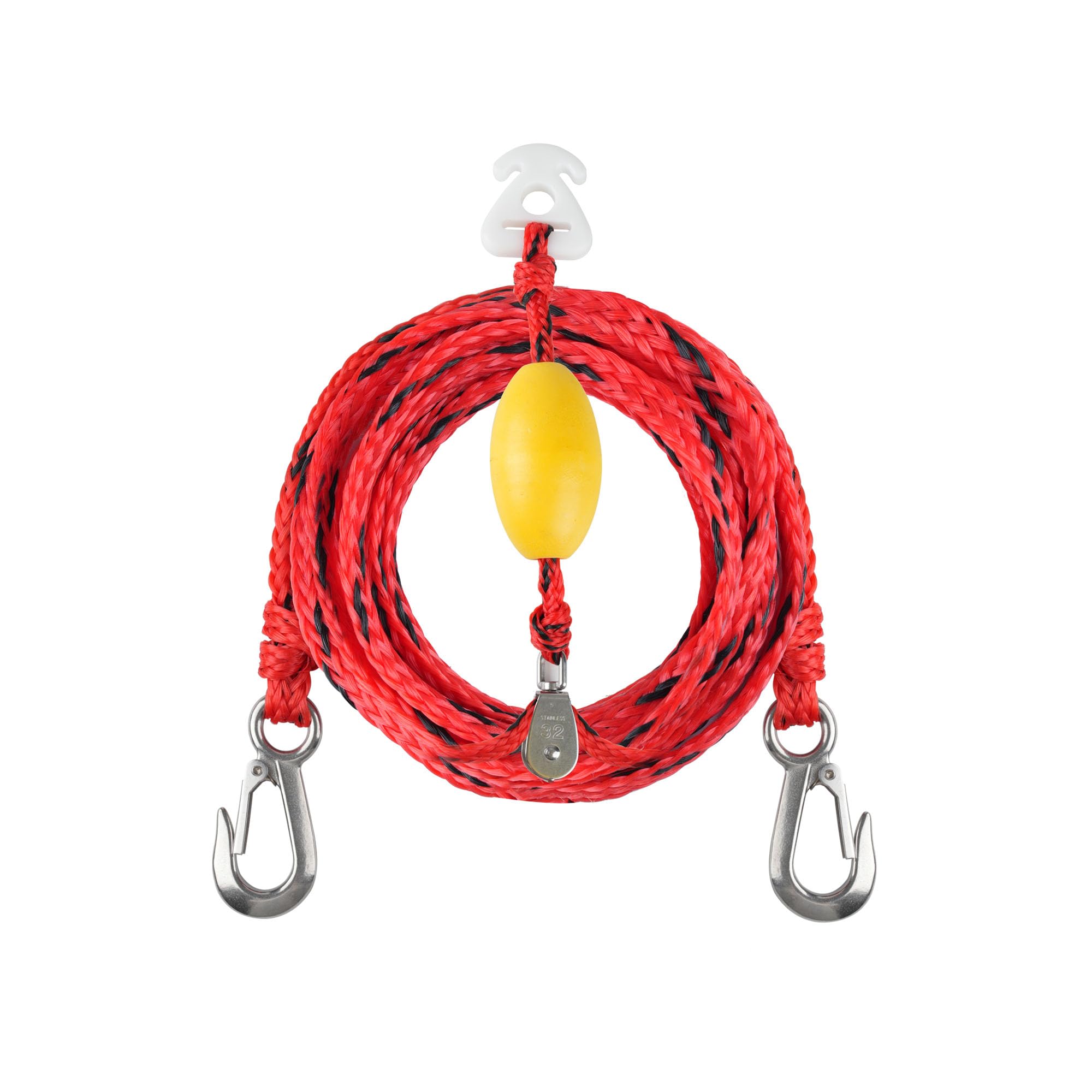 Corde de remorquage de 4,8 m pour harnais de remorquage avec poulie pour sports nautiques, corde de remorquage robuste avec 2 crochets en acier inoxydable