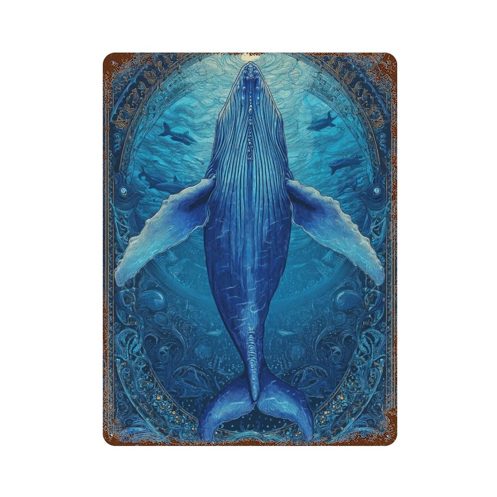 Whale Art Print Ocean Decor Rustic Tin Plaque 15.7"x11.8", Ideal for Office, Studio And Wall Decor