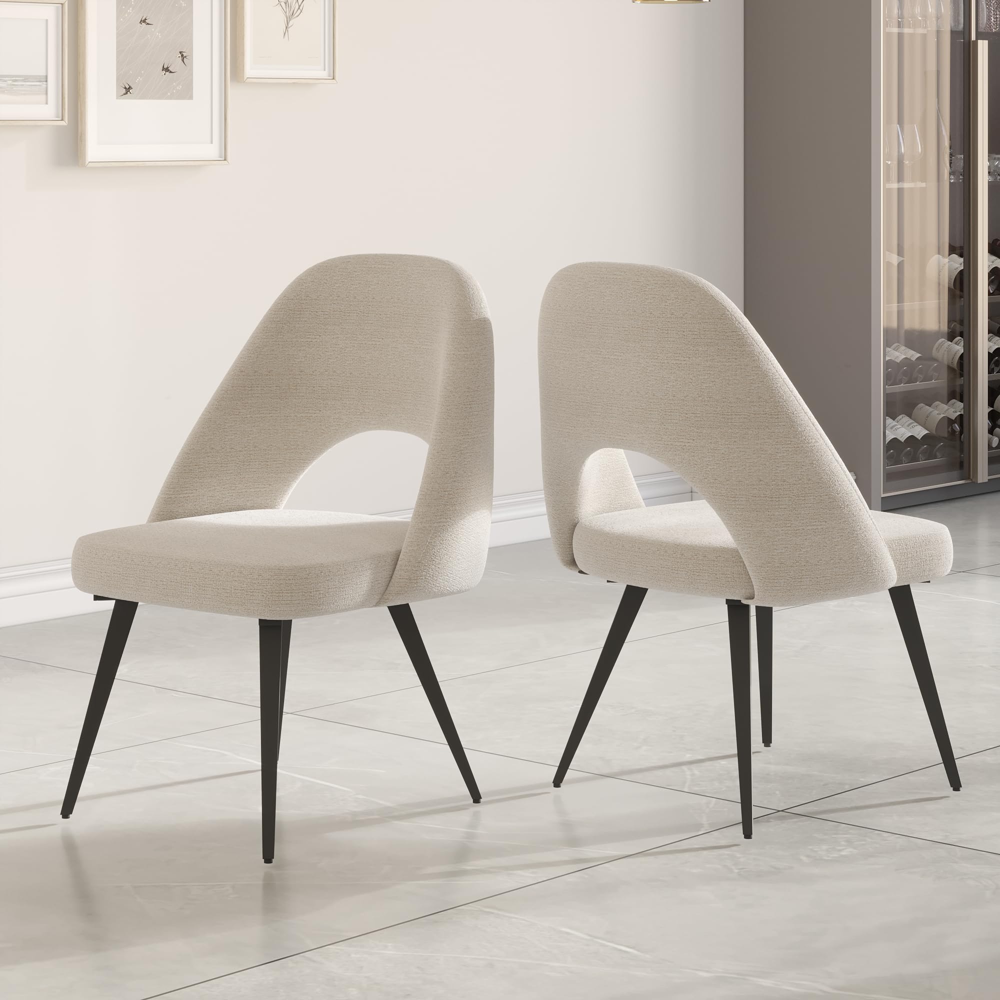 Dining Chairs Set of 2, Modern Fabric Upholstered Dining Room Chair Living Room Chair with Black Metal Legs for Kitchen Dining Room (2, White, Small)