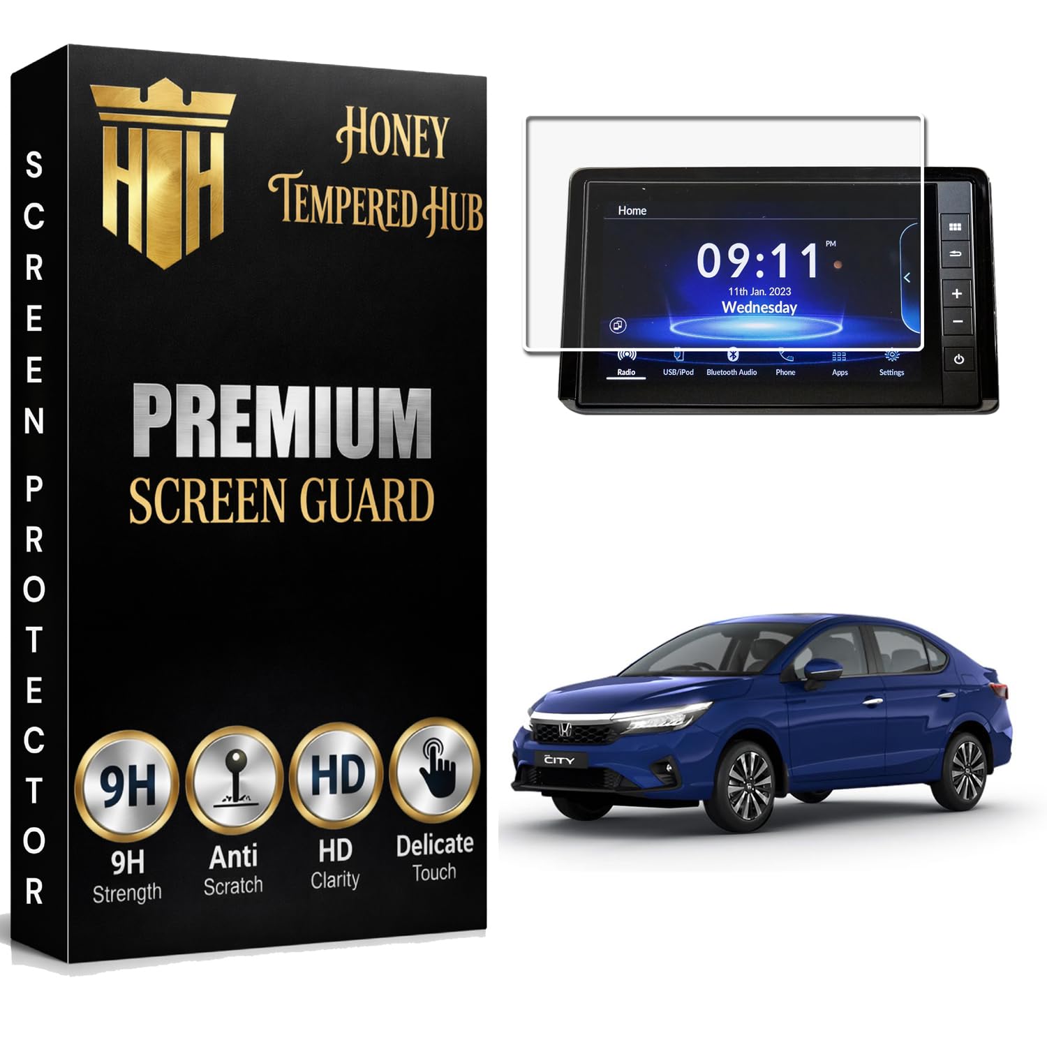 HONEY TEMPERED HUB Screen Guard for Honda City 2023 Facelift (8 inch) [V, V-X, ZX] Infotainment System Touch Screen Protector Car Accessories,GPS Accesssories (Glossy Finish) Pack of 1-image-18