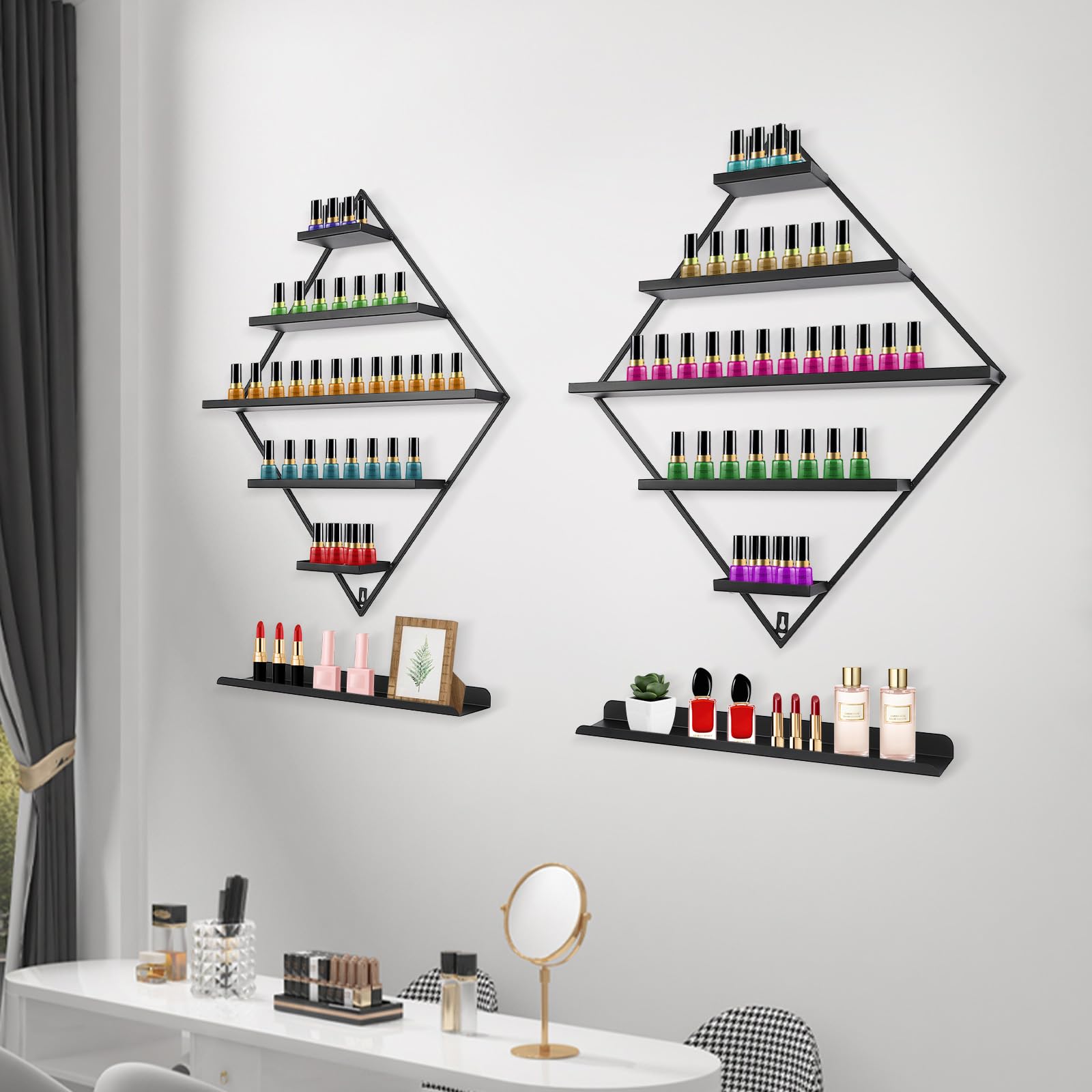 4 estantes para esmalte de uñas, 5 niveles, metal, soporte para pintalabios, organizador para esmaltes de uñas, pintalabios, color negro