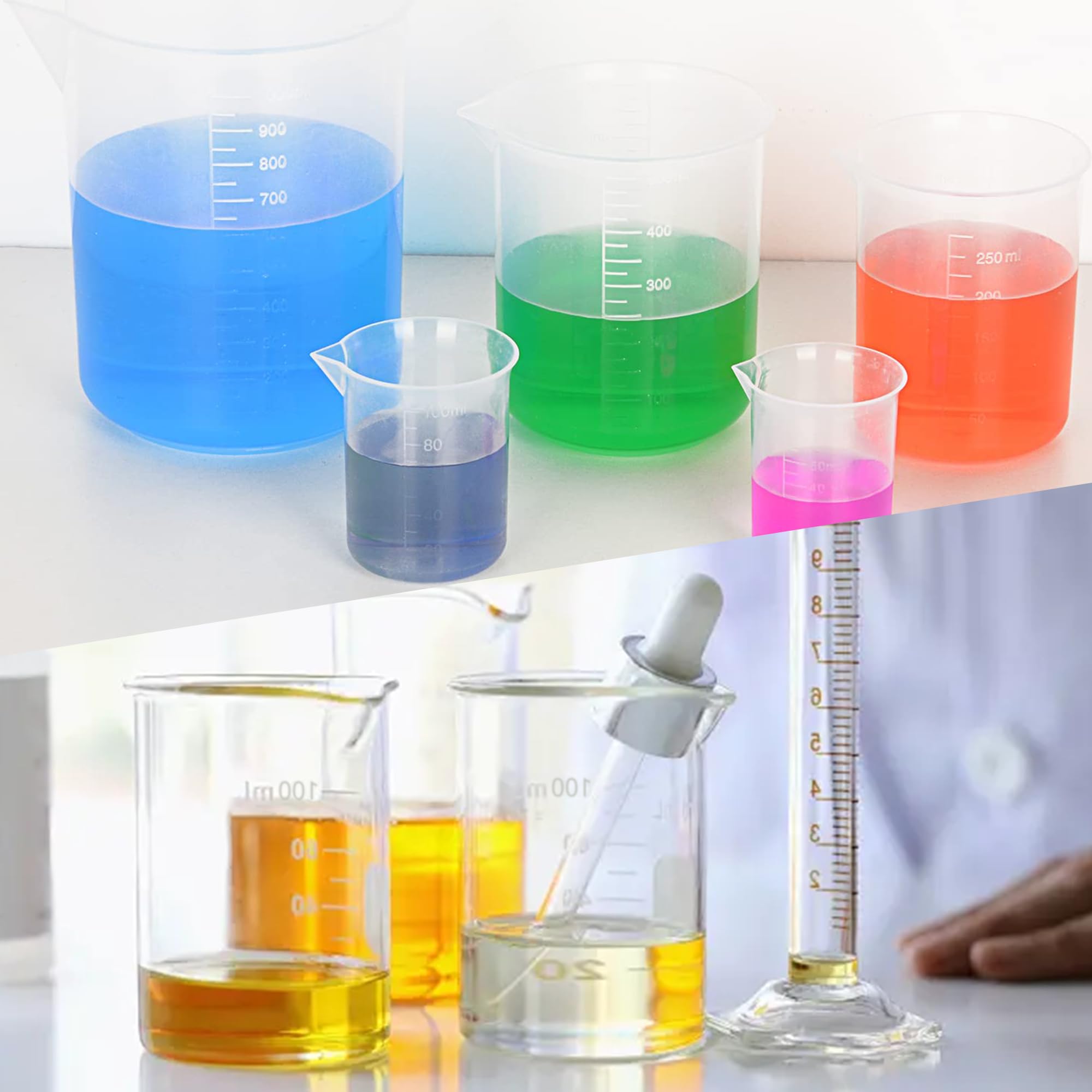 26 Stück Messbecher Set, 30ml 50ml 100ml 150ml 250ml 500ml 1000ml, Präzisions Messbecher mit Waage, Hitzebeständig Kunststoff Ml-Messbecher, für Labor Küche Backen Waschmittel Chemikalien