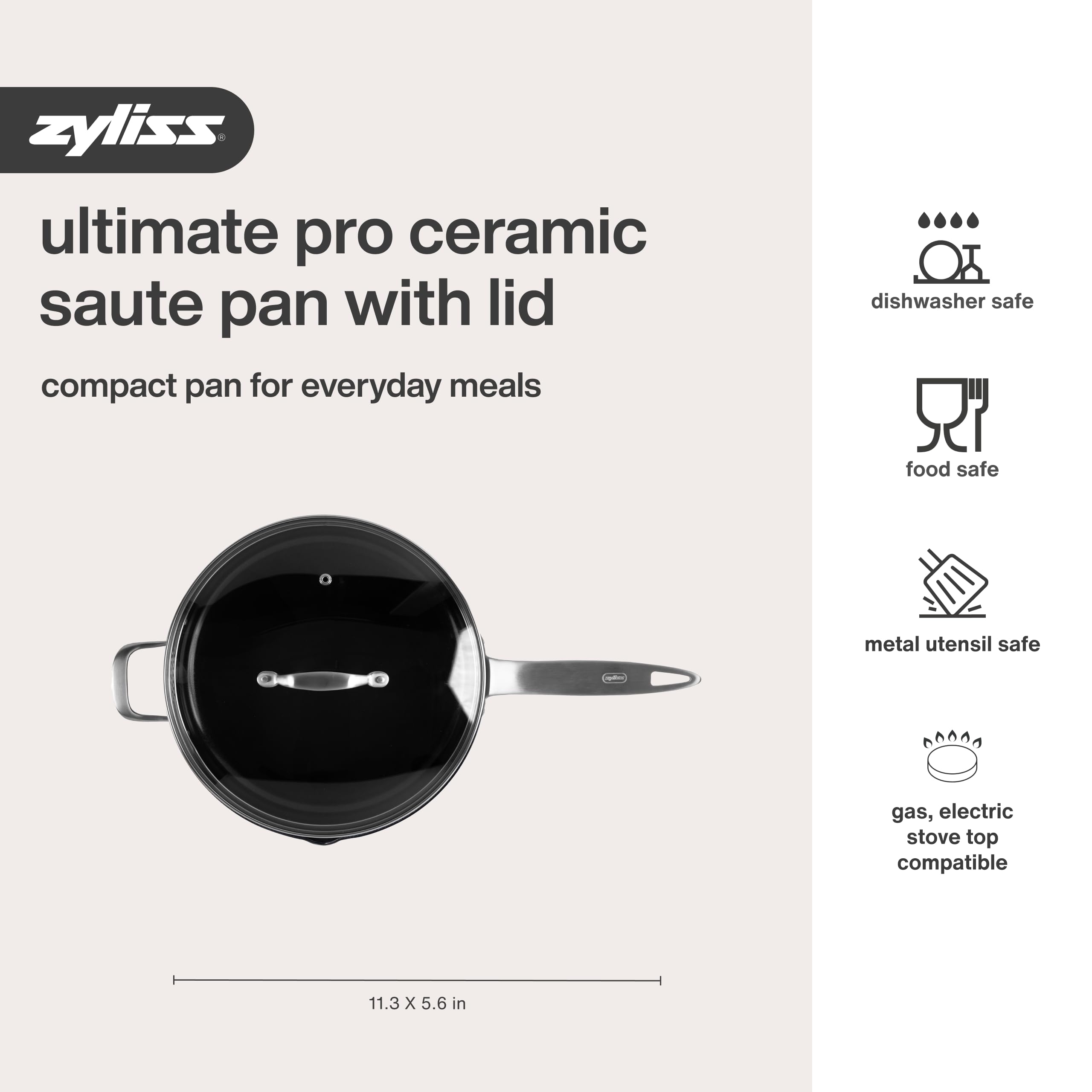 Zyliss Ultimate Pro - Sartén antiadherente de cerámica con tapa, 28 cm, aluminio reciclado de larga duración, apto para placa de inducción, apto para horno, sin PFAS