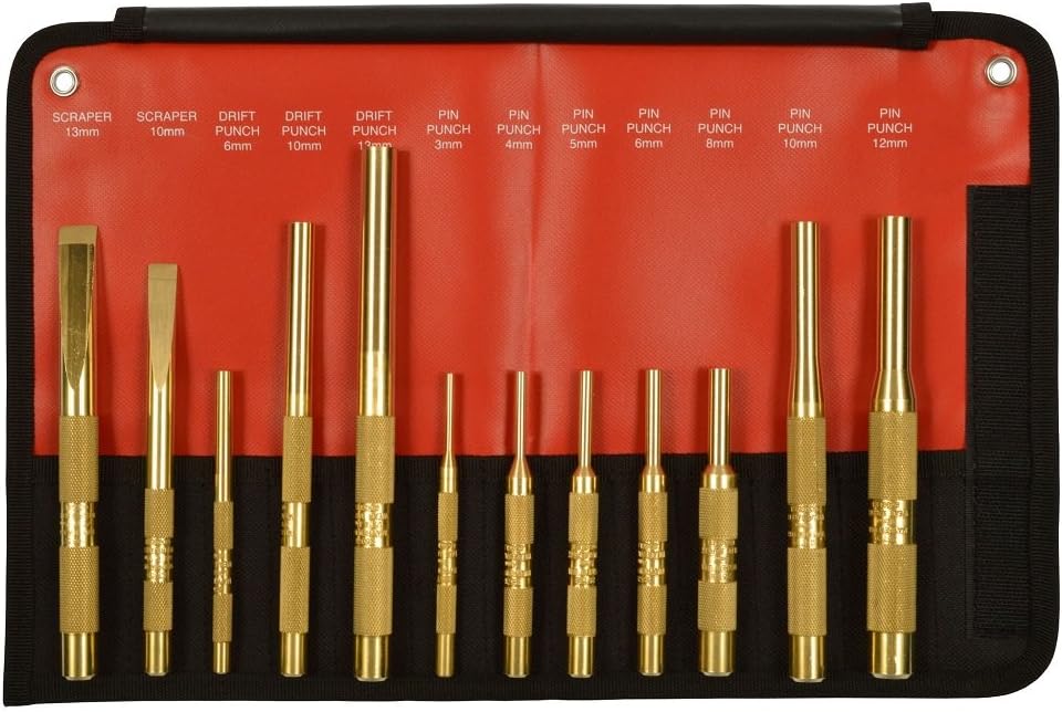 Mayhew Tools 61397 Knurled Brass Punch and Scraper Set, Metric, 12-Piece