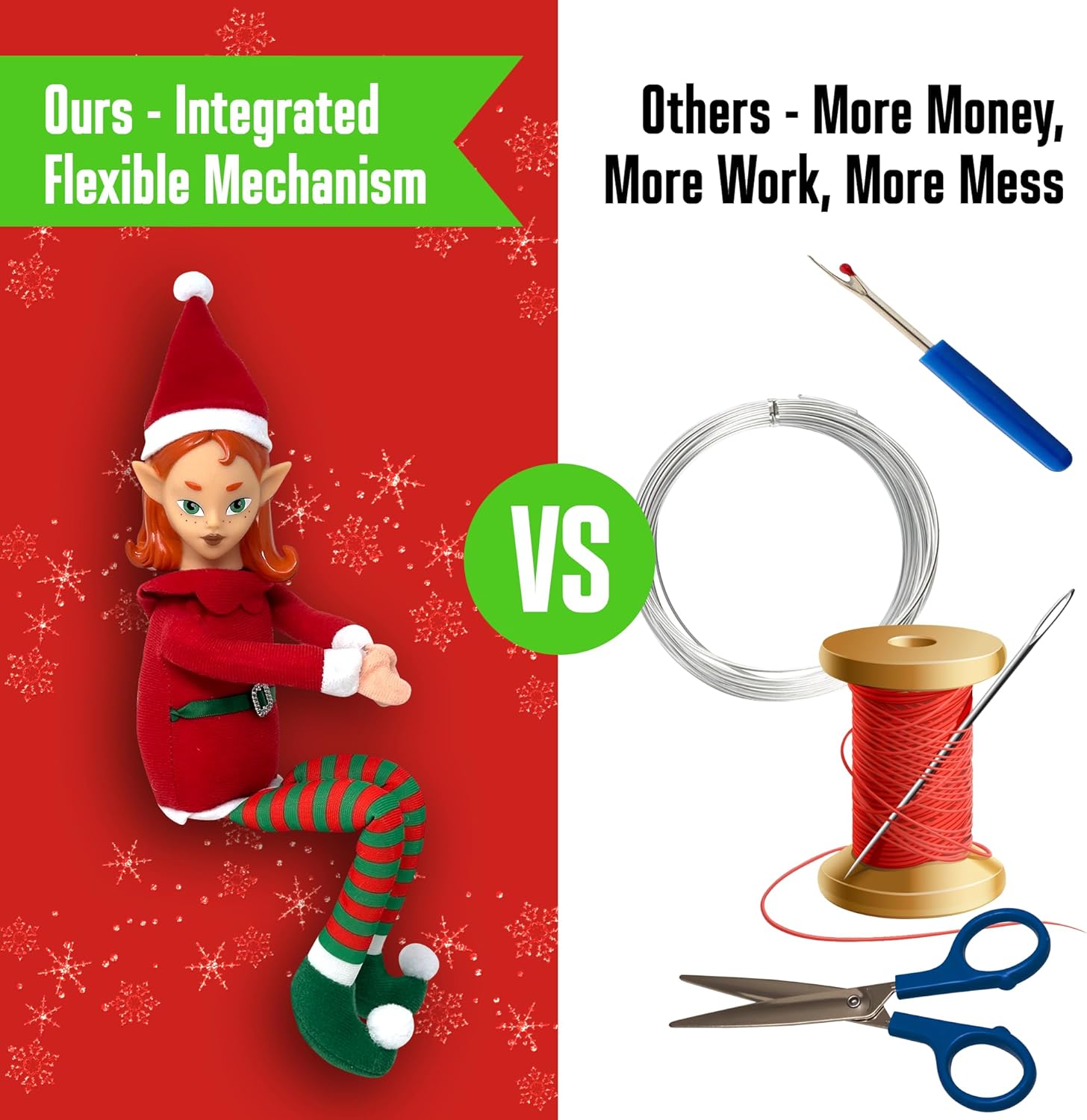 The Original Elf 12" Plush Christmas Elf Doll – Poseable Shelf Sitter with Flexible Dangling Legs – Perfect for Christmas Decorations, Toy Elf for Kids, Mini Elves, and Tree Topper (Girl)
