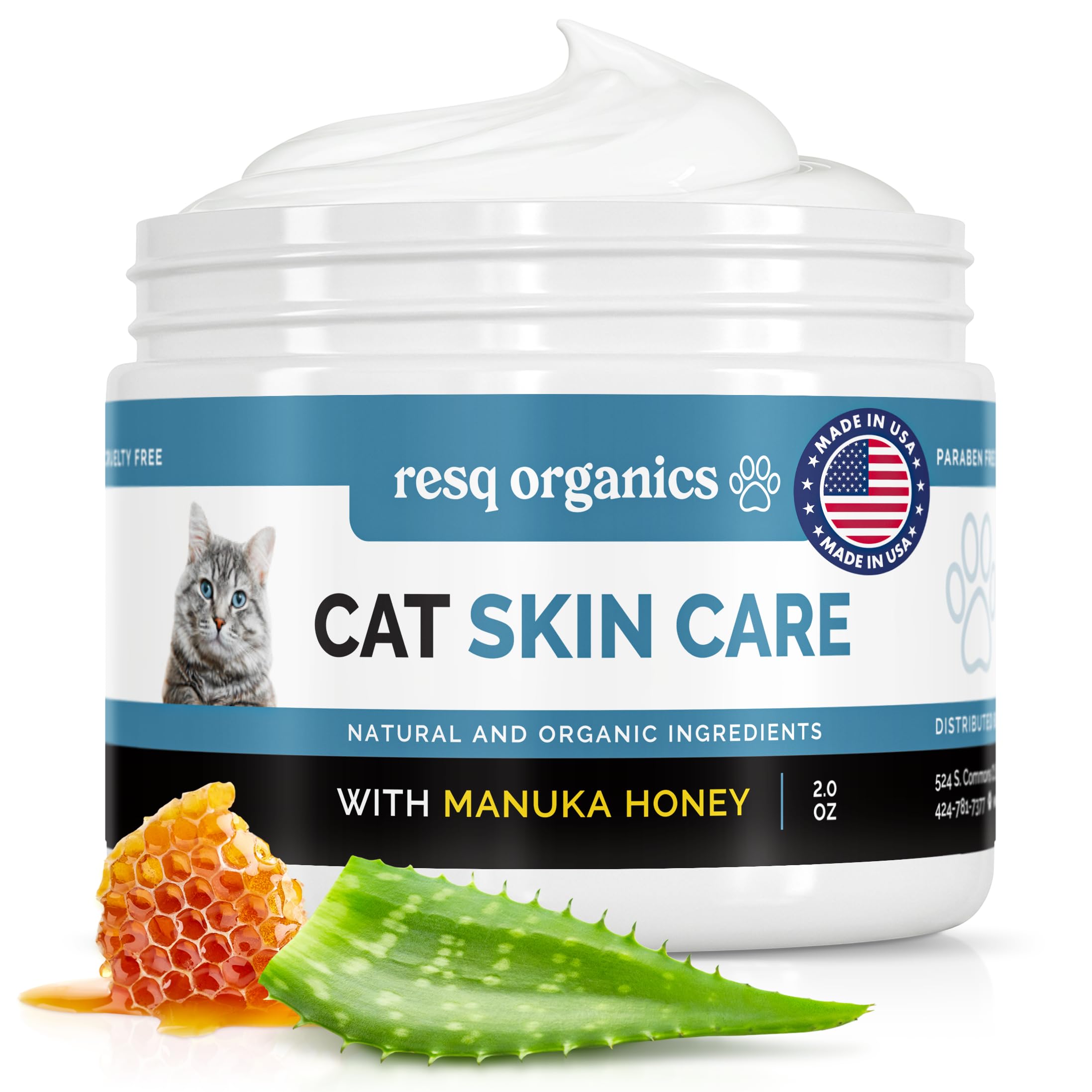 Cat Paw Balm Cat Cream 2 oz: Hot Spot Treatment for Cats Dermatitis, Mange Treatment, Cat Itchy Skin Relief for Dry Skin, Pet Wound Care, Natural Allergy Relief with Manuka Honey, Aloe Vera, Vitamin E